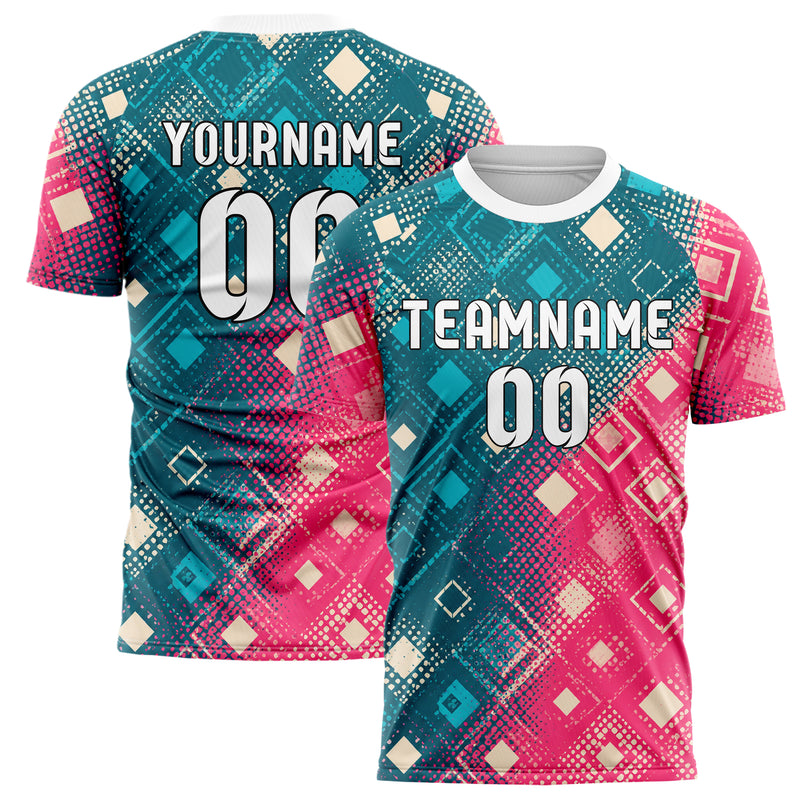 Petrol lebendiges Rauten diagonale Tessellation Design 01-0154 individuelles Fußballtrikot main