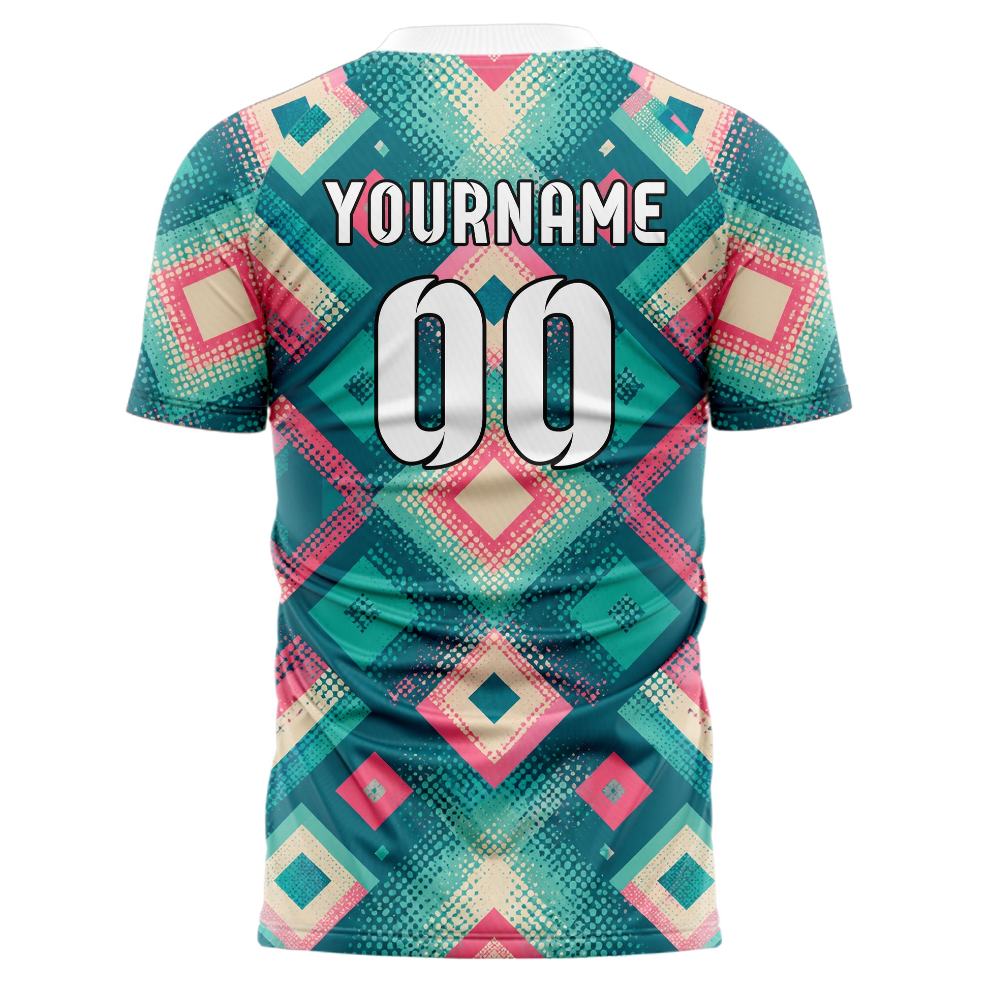 Petrol lebendiges Rauten diagonale Tessellation Design 01-0250 individuelles Fußballtrikot back