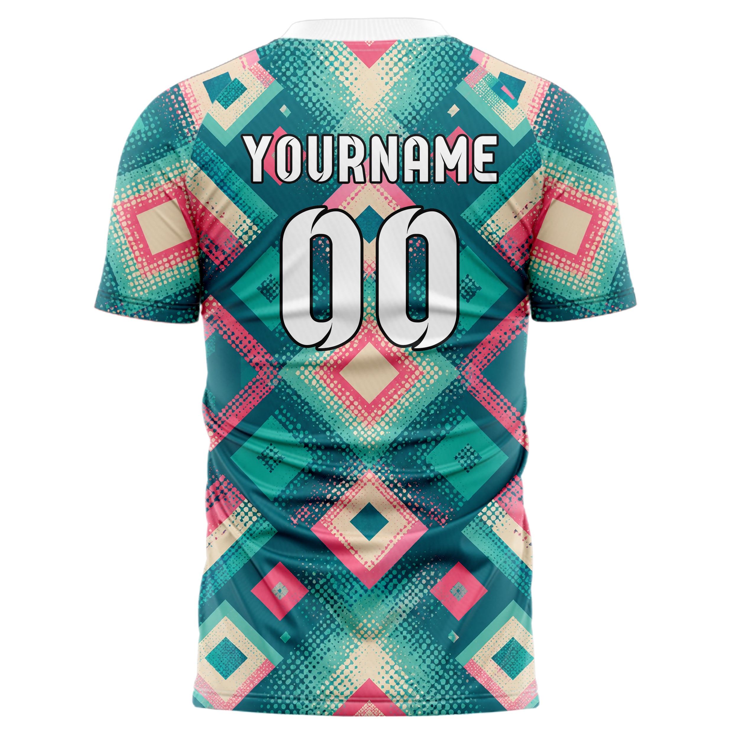 Petrol lebendiges Rauten diagonale Tessellation Design 01-0250 individuelles Fußballtrikot back