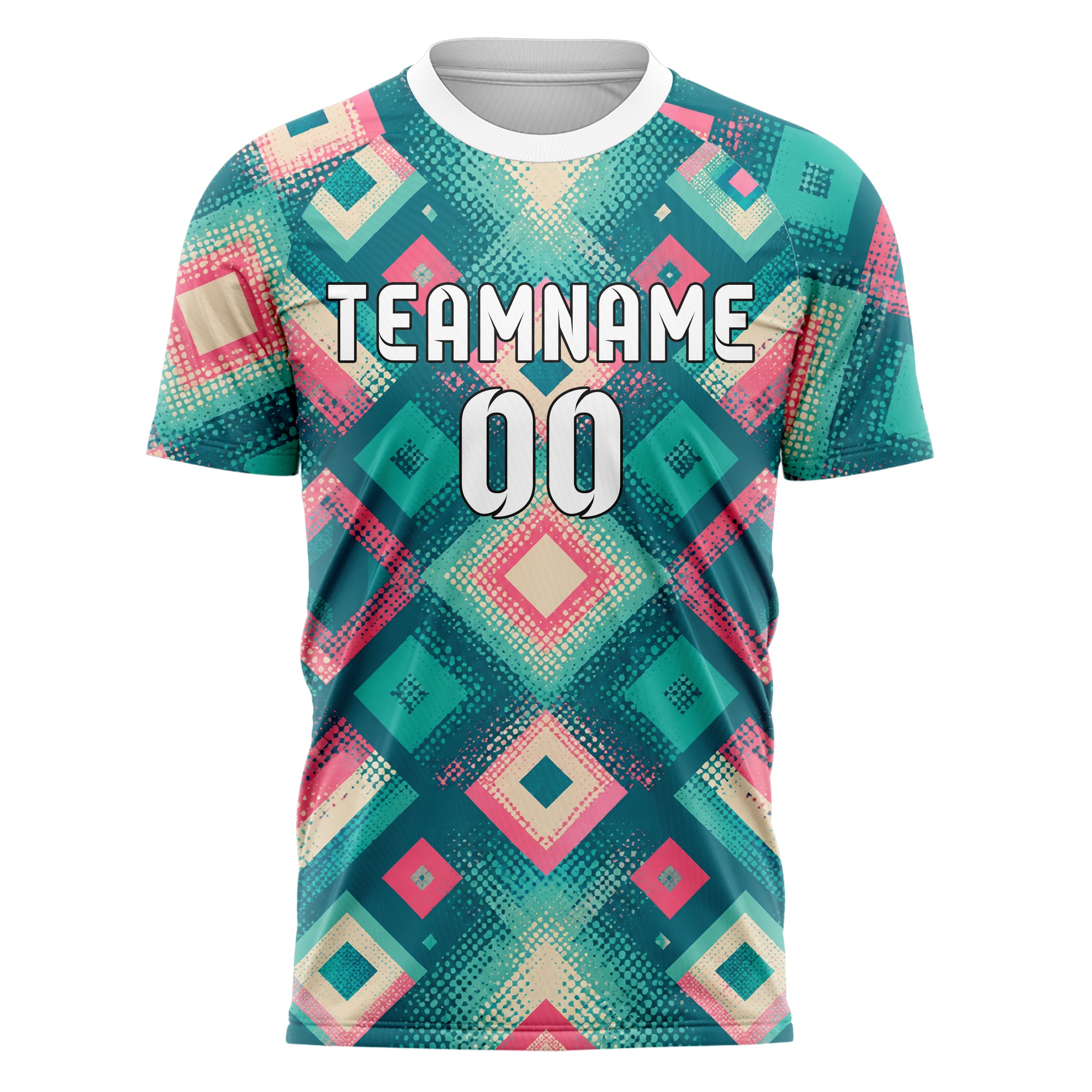 Petrol lebendiges Rauten diagonale Tessellation Design 01-0250 individuelles Fußballtrikot front