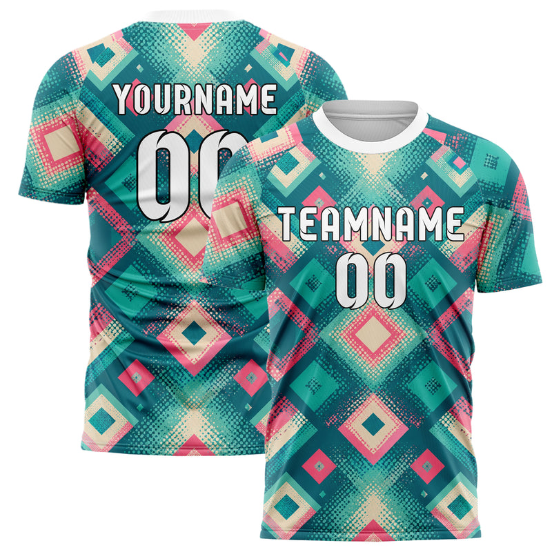 Petrol lebendiges Rauten diagonale Tessellation Design 01-0250 individuelles Fußballtrikot main