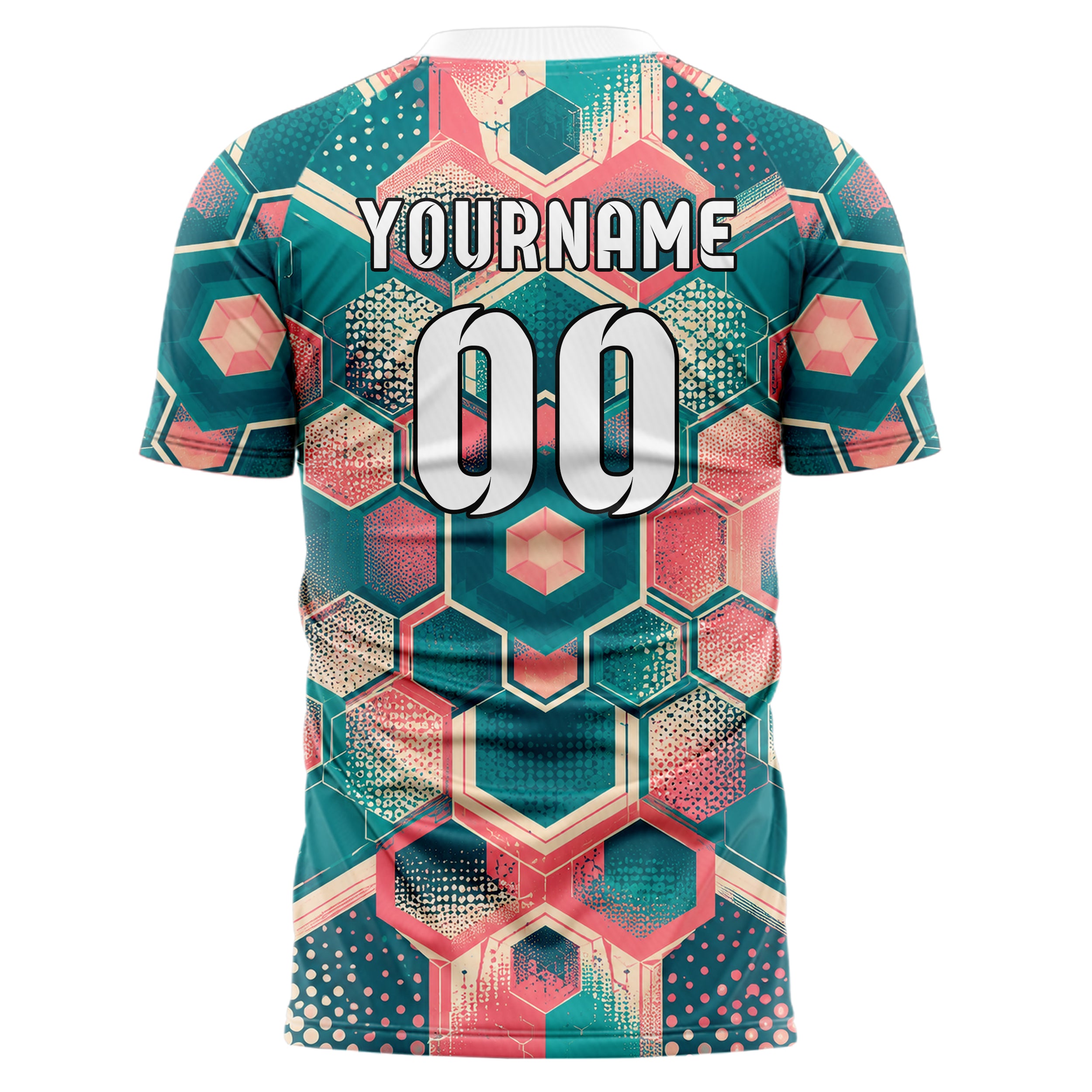 Petrol lebendiges Rauten hexagonale Panels Design 01-0262 individuelles Fußballtrikot back