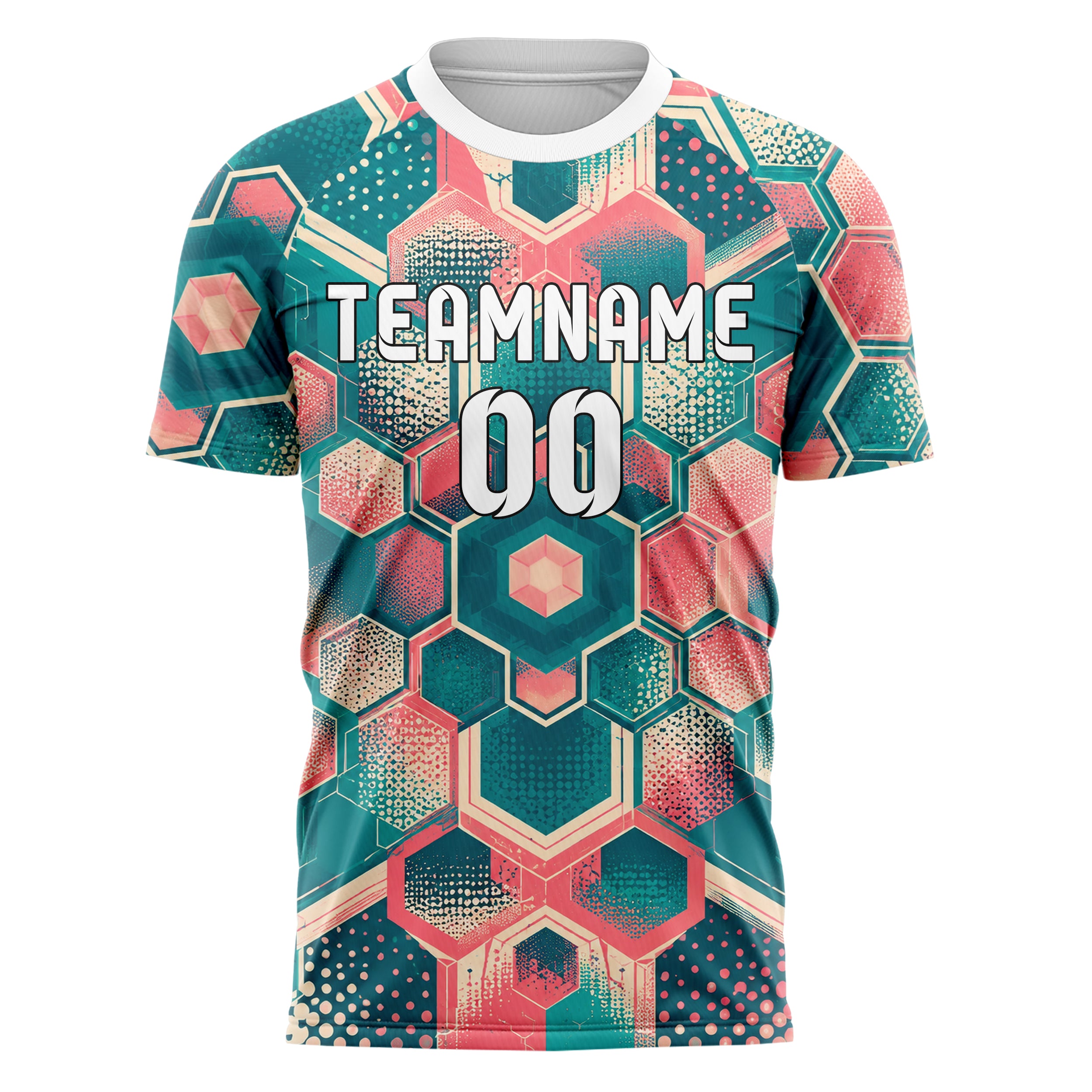 Petrol lebendiges Rauten hexagonale Panels Design 01-0262 individuelles Fußballtrikot front