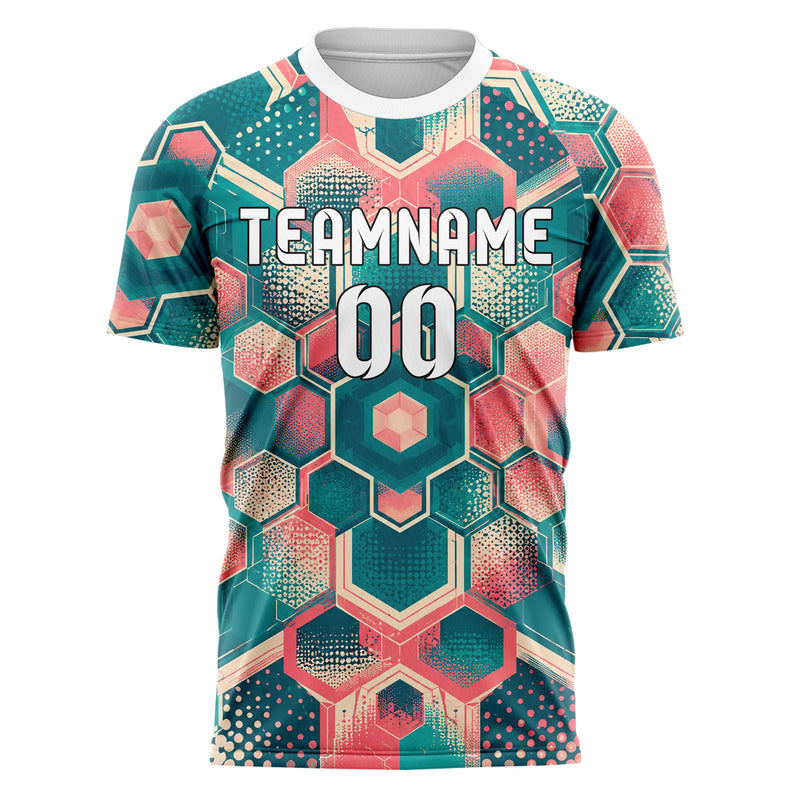 Petrol lebendiges Rauten hexagonale Panels Design 01-0262 individuelles Fußballtrikot front