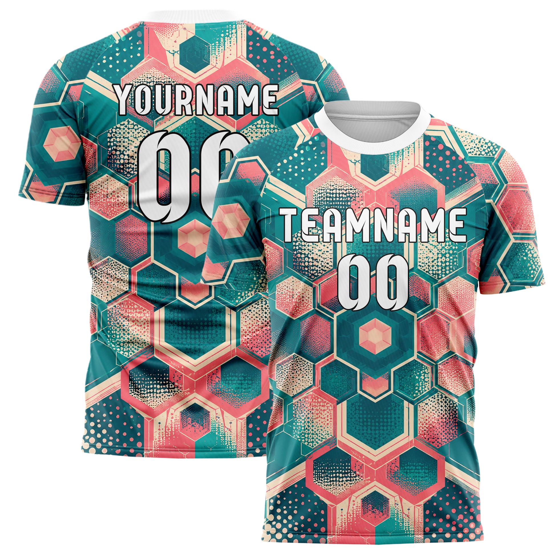 Petrol lebendiges Rauten hexagonale Panels Design 01-0262 individuelles Fußballtrikot main