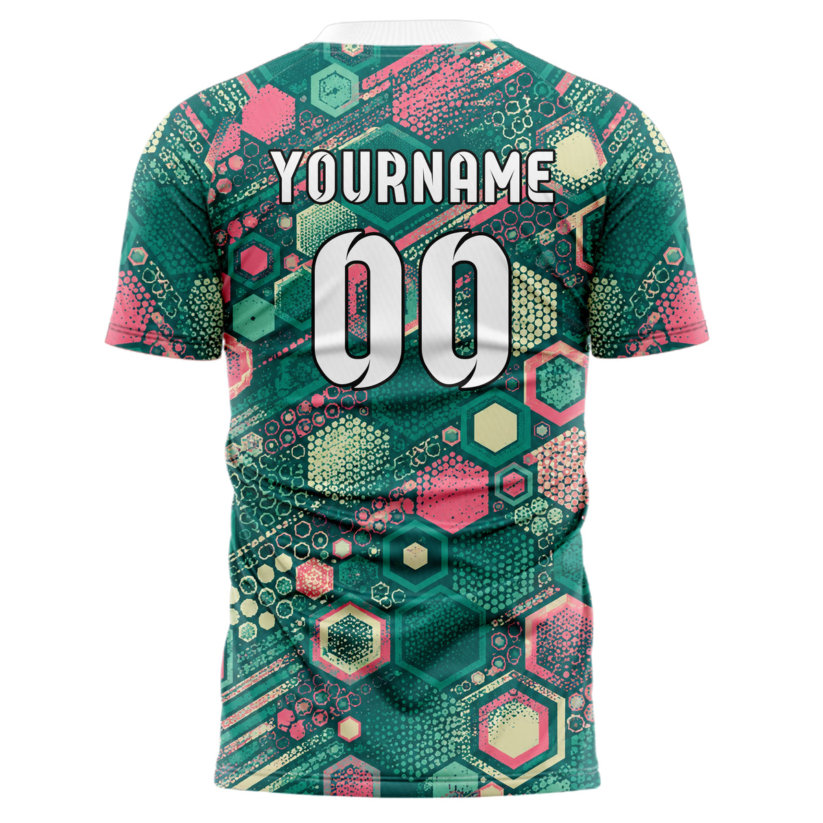 Petrol lebendiges Rauten hexagonale Panels Design 01-0310 individuelles Fußballtrikot back