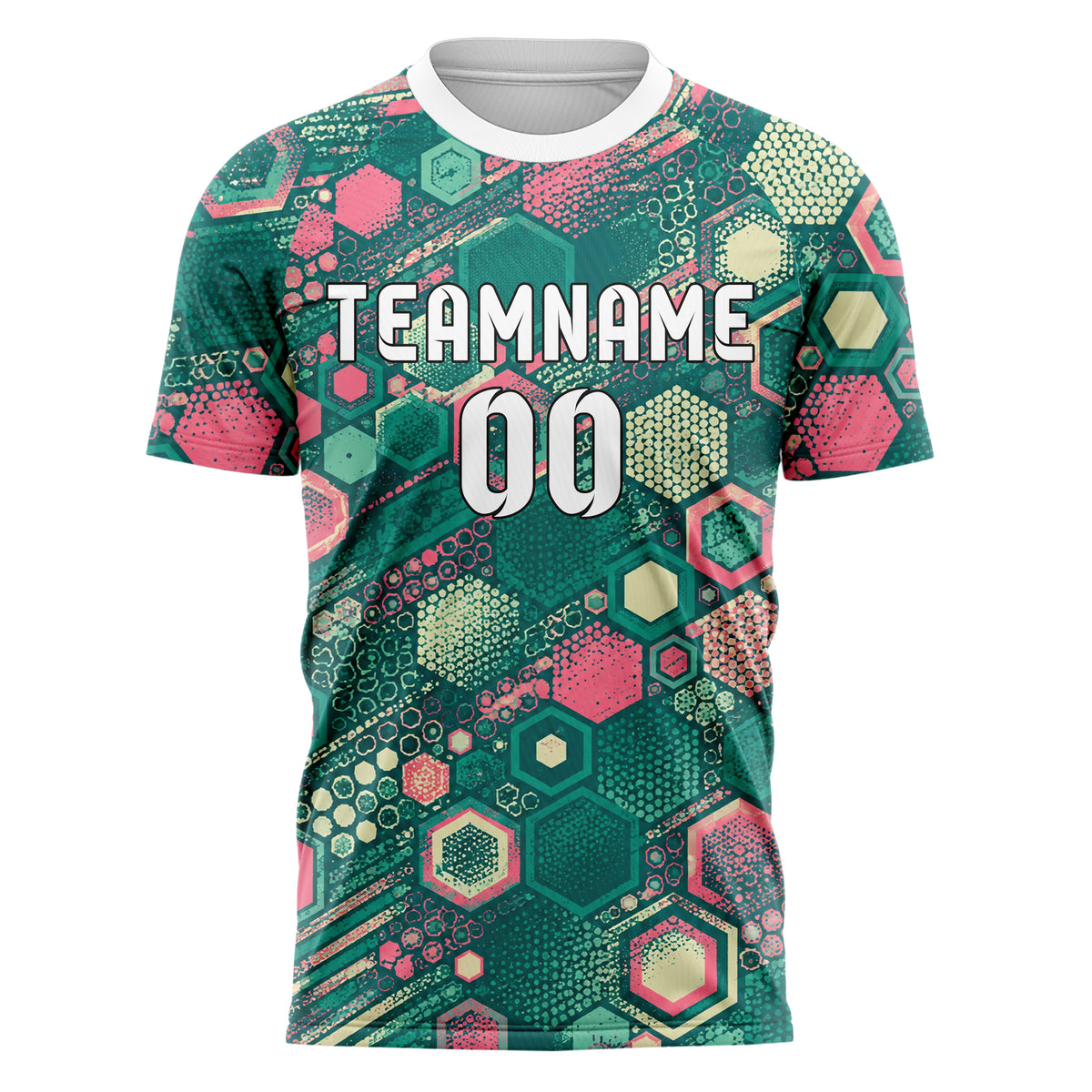 Petrol lebendiges Rauten hexagonale Panels Design 01-0310 individuelles Fußballtrikot front