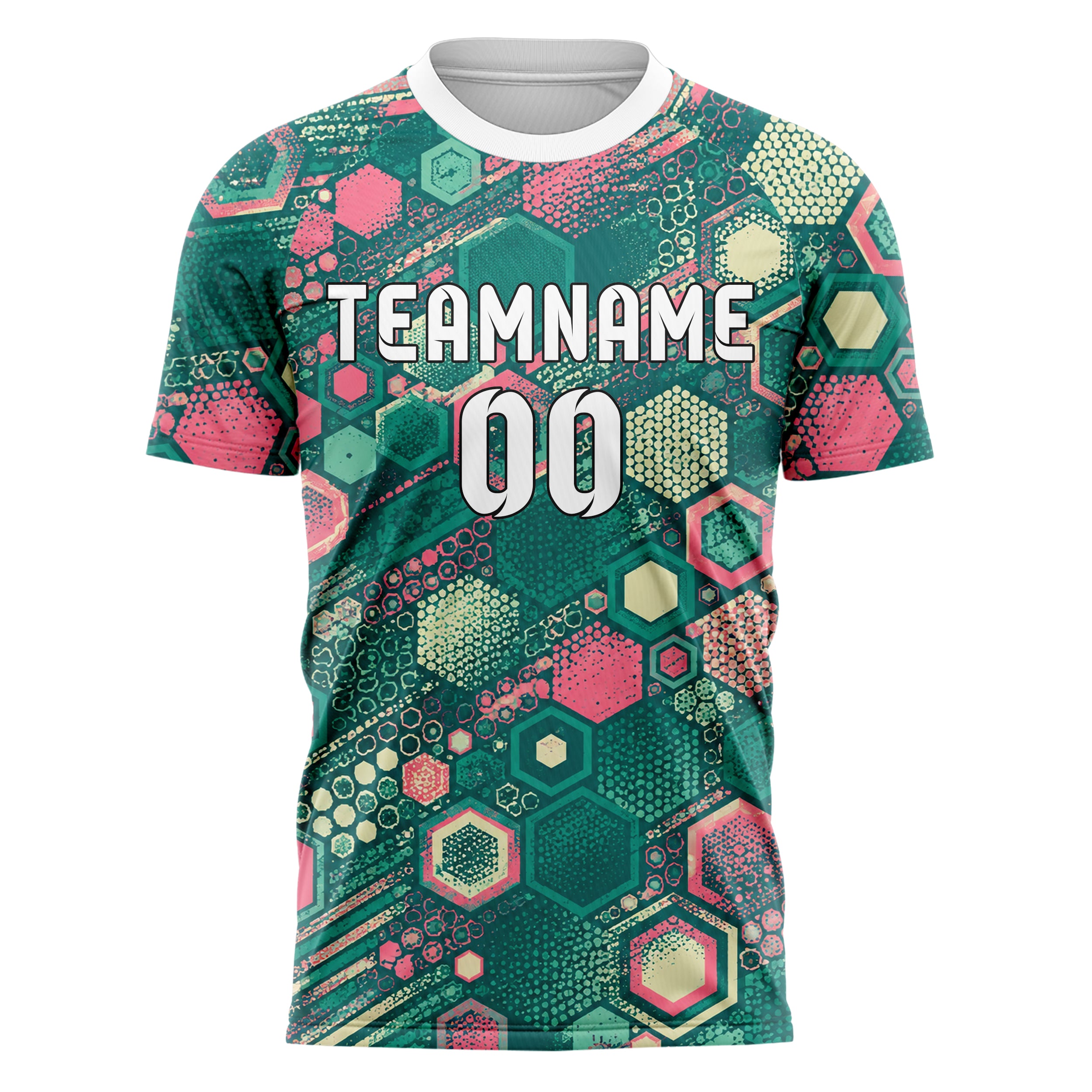 Petrol lebendiges Rauten hexagonale Panels Design 01-0310 individuelles Fußballtrikot front