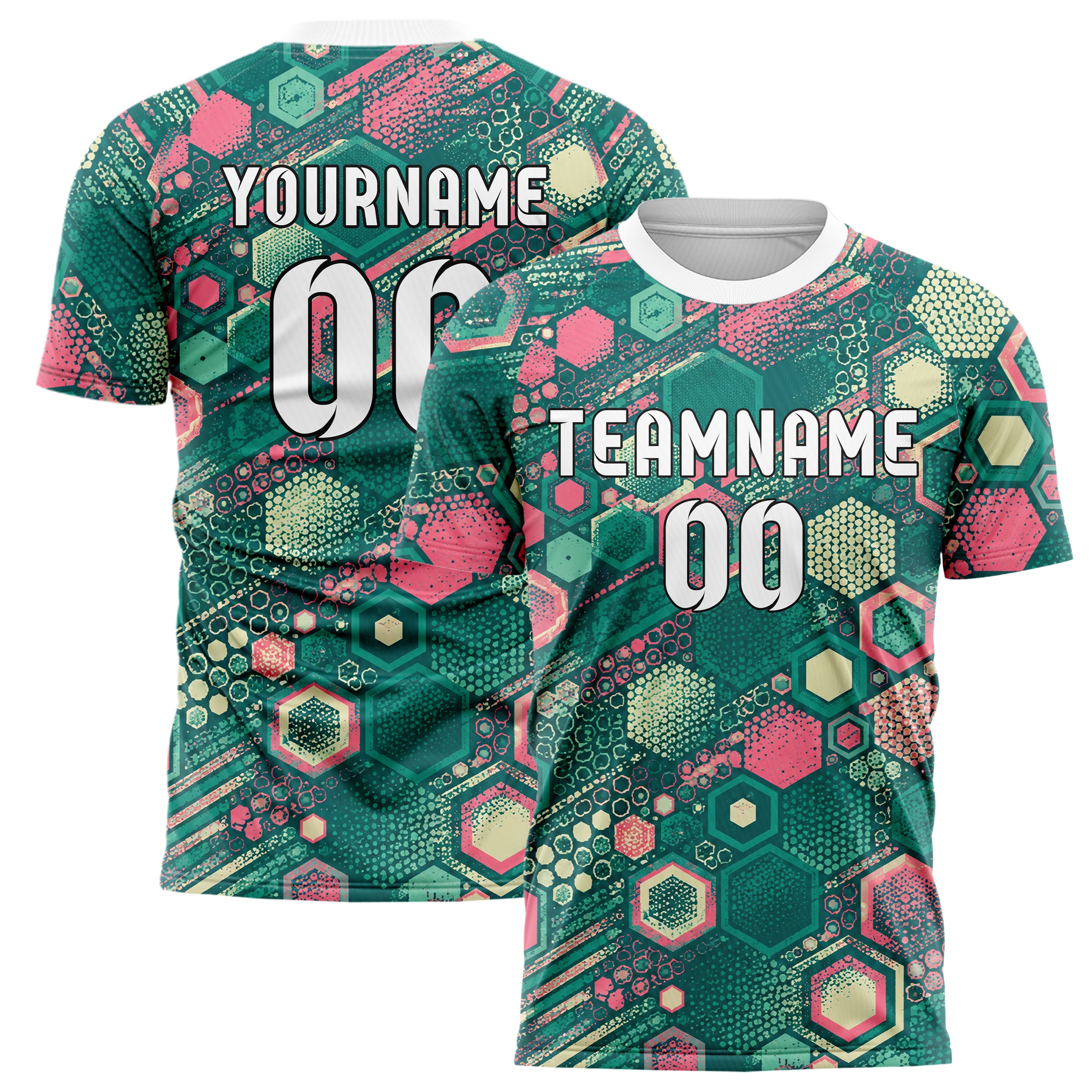 Petrol lebendiges Rauten hexagonale Panels Design 01-0310 individuelles Fußballtrikot main