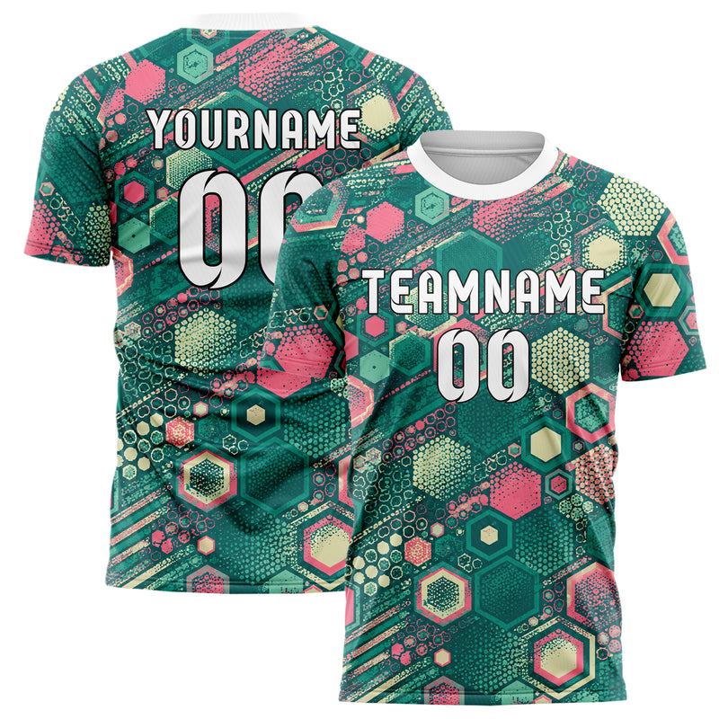 Petrol lebendiges Rauten hexagonale Panels Design 01-0310 individuelles Fußballtrikot main