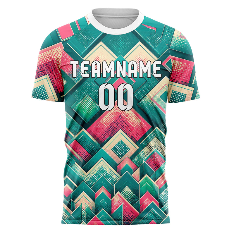 Petrol lebendiges Rauten Layered 3D Rhombus Design 01-0139 individuelles Fußballtrikot front
