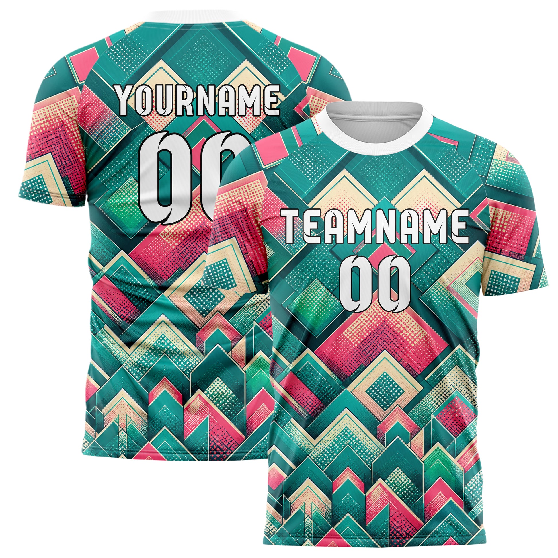 Petrol lebendiges Rauten Layered 3D Rhombus Design 01-0139 individuelles Fußballtrikot main