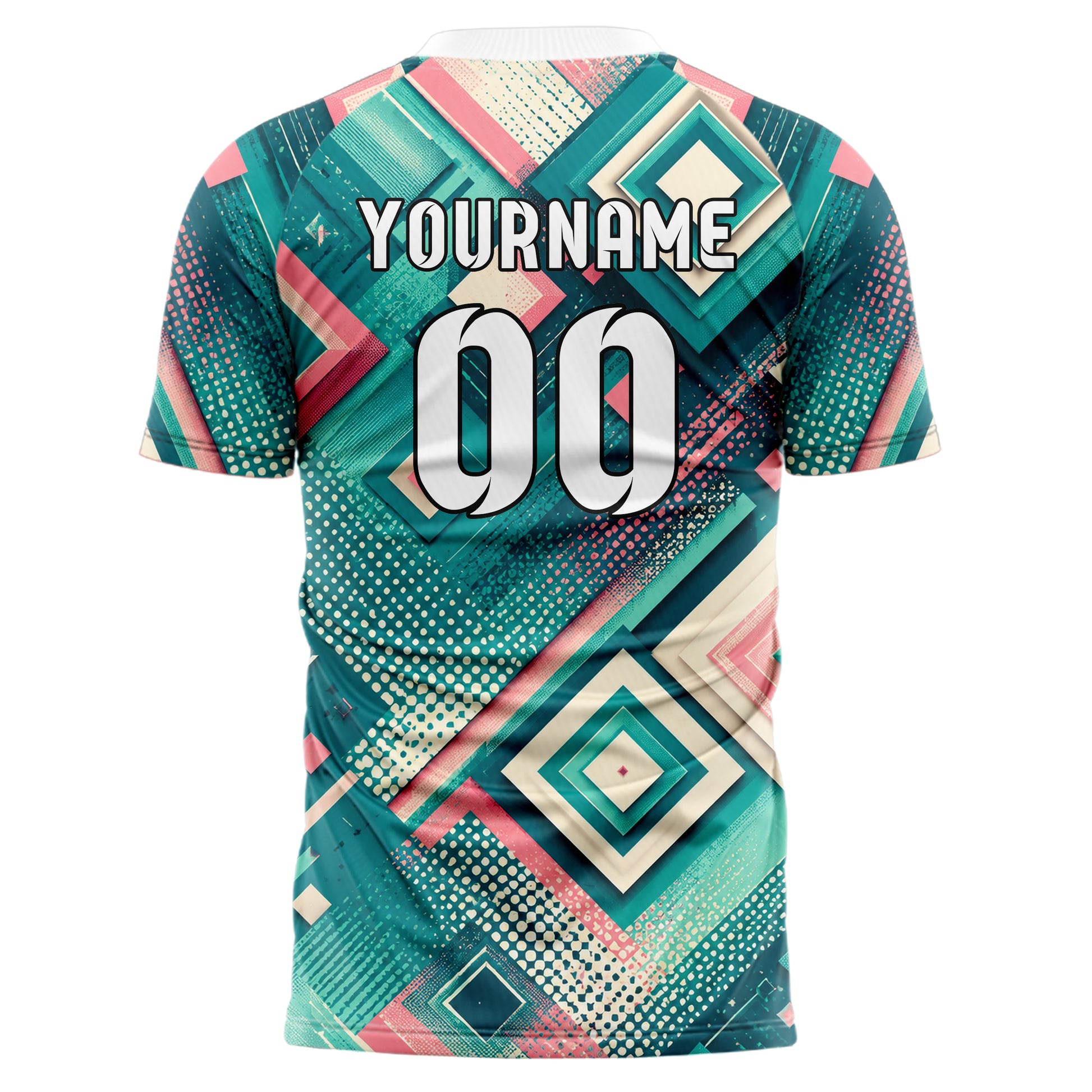 Petrol lebendiges Rauten Layered 3D Rhombus Design 01-0475 individuelles Fußballtrikot back