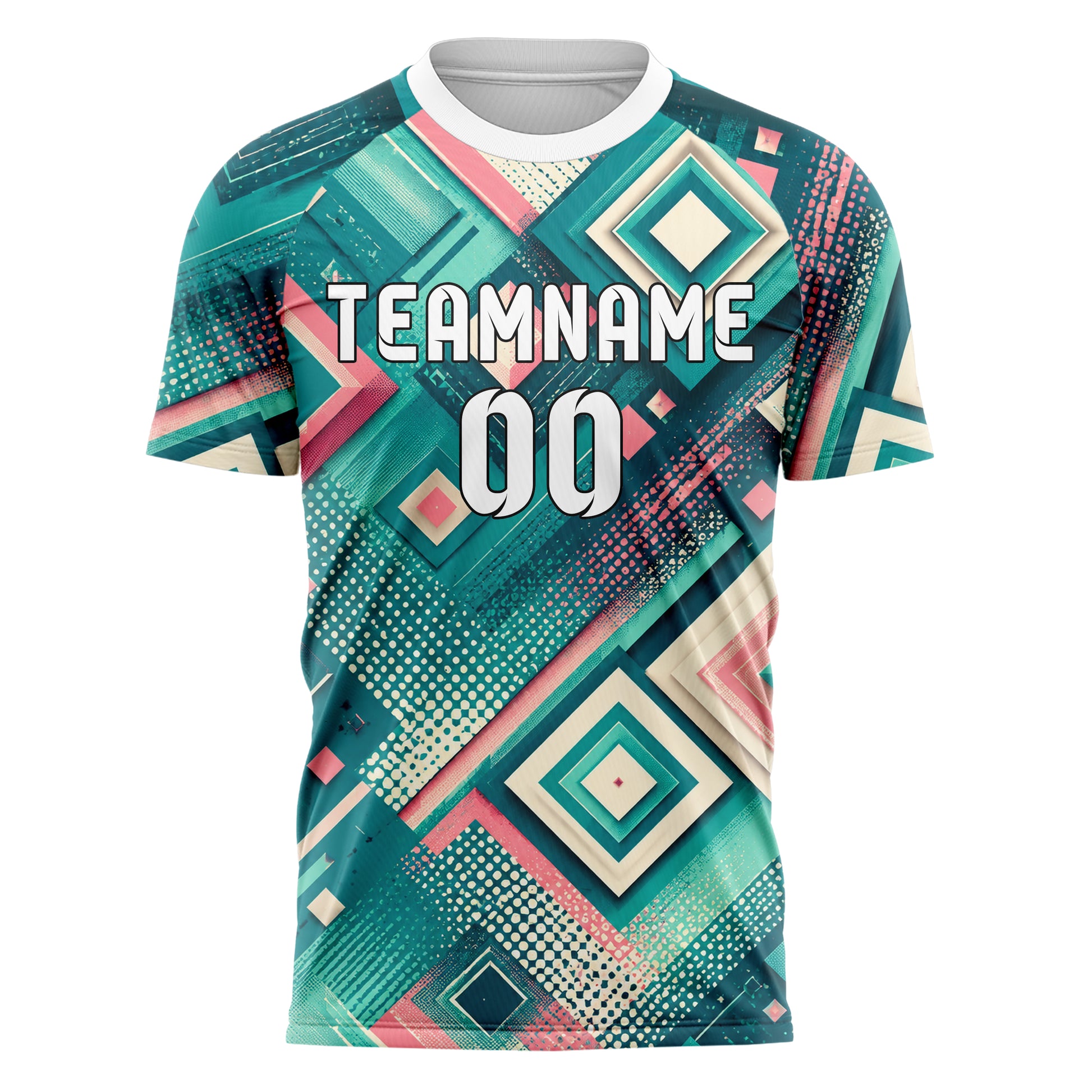 Petrol lebendiges Rauten Layered 3D Rhombus Design 01-0475 individuelles Fußballtrikot front