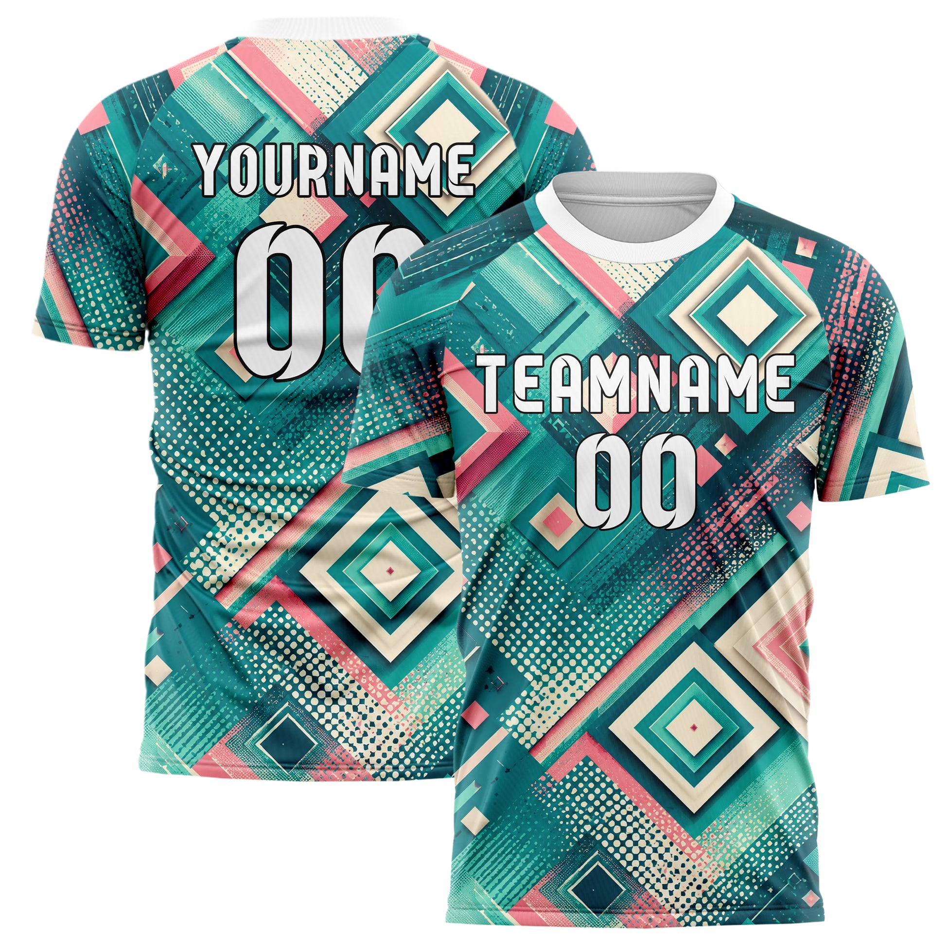 Petrol lebendiges Rauten Layered 3D Rhombus Design 01-0475 individuelles Fußballtrikot main