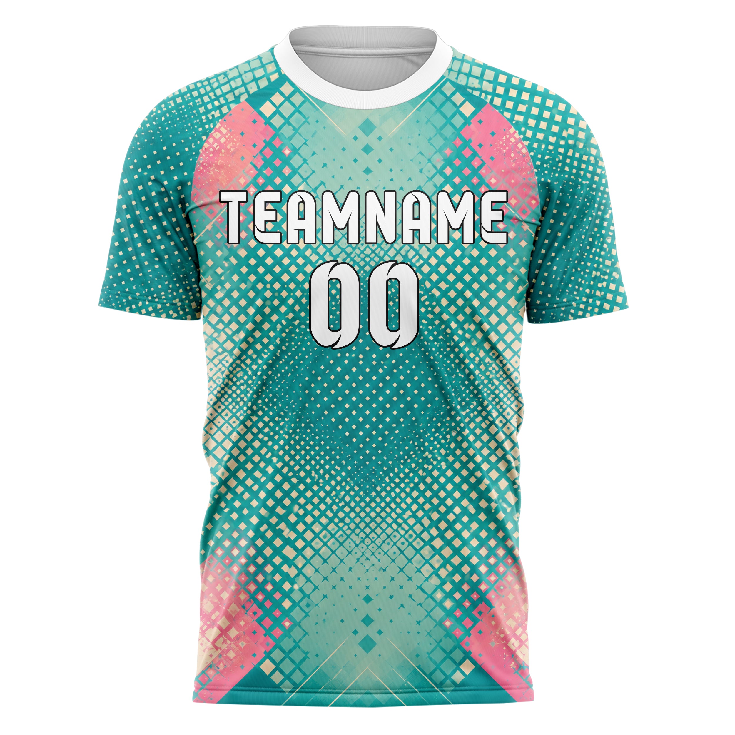 Petrol lebendiges Rauten Micro to Macro Gradient Design 01-0268 individuelles Fußballtrikot front