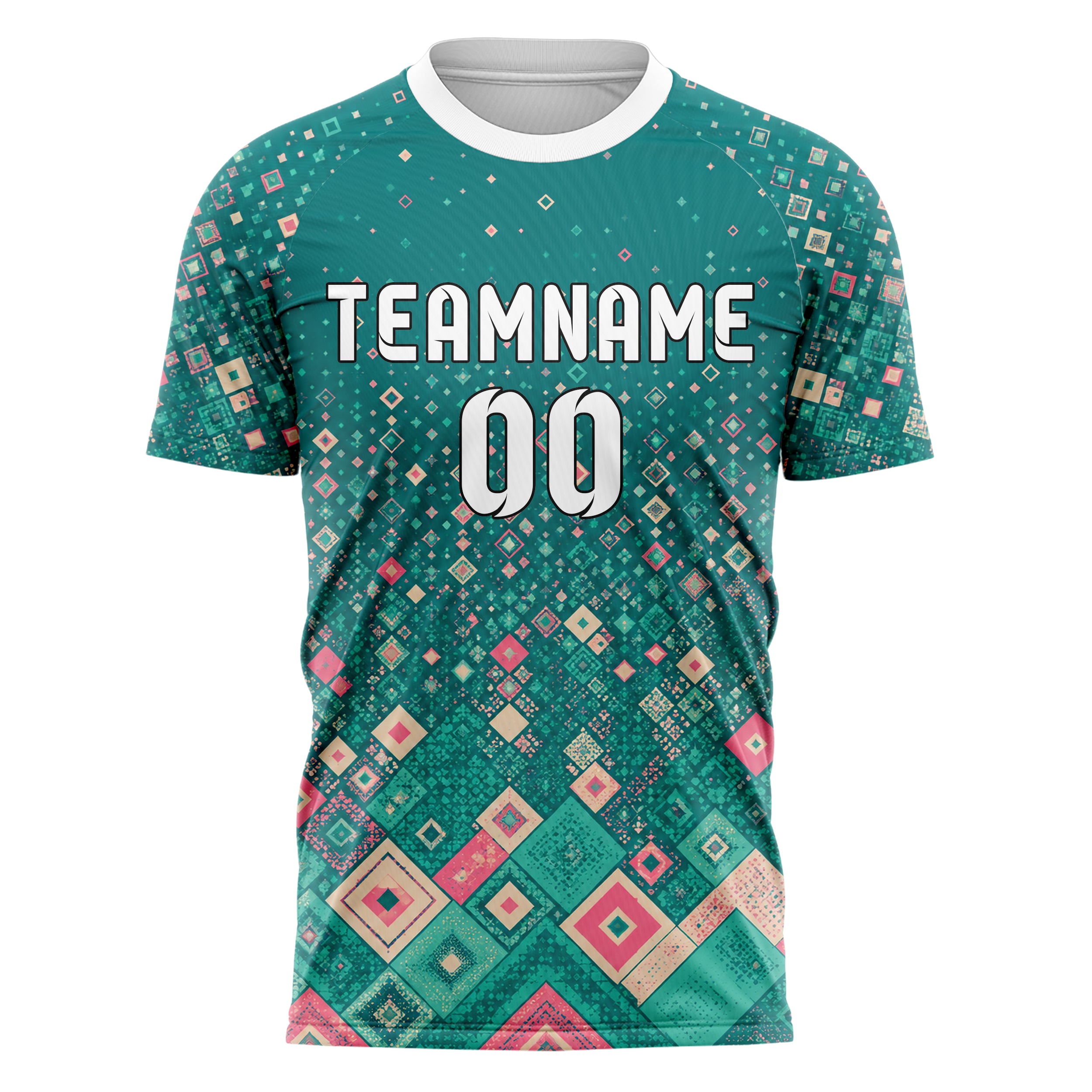 Petrol lebendiges Rauten Micro to Macro Gradient Design 01-0364 individuelles Fußballtrikot front