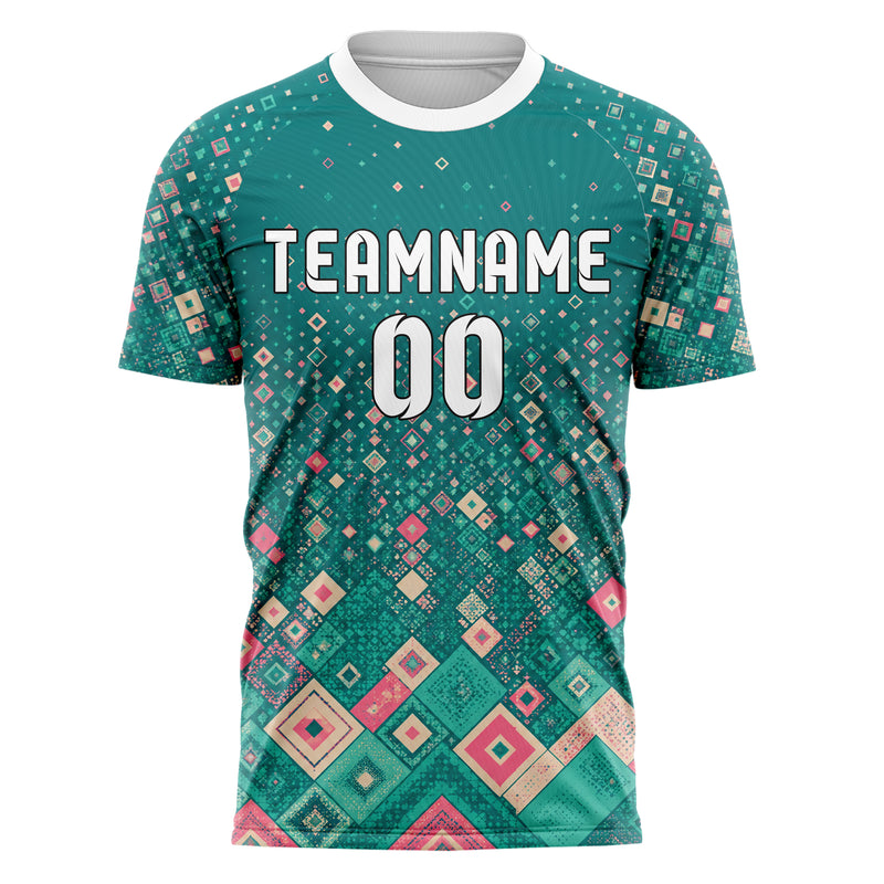 Petrol lebendiges Rauten Micro to Macro Gradient Design 01-0364 individuelles Fußballtrikot front