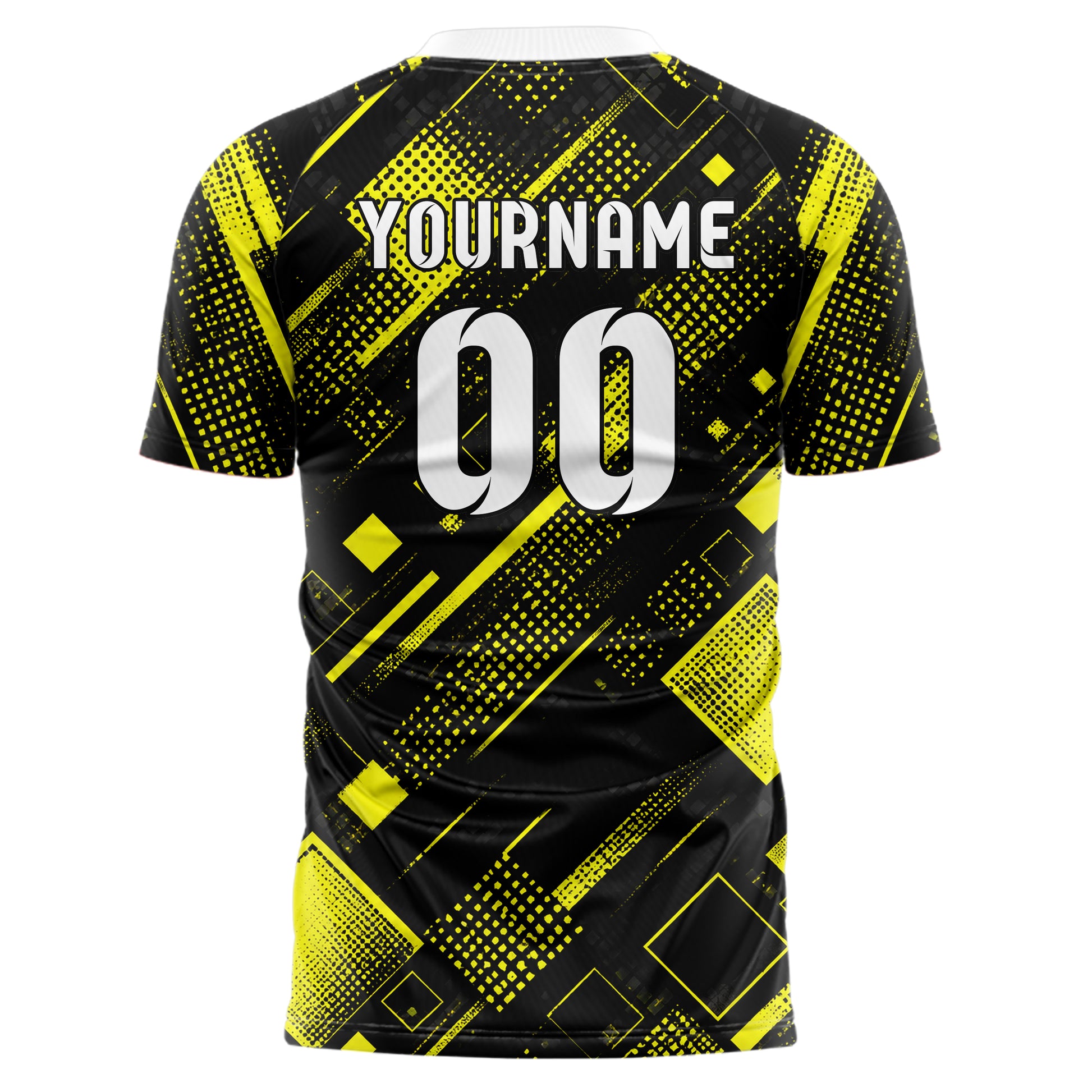 Schwarz neonfarbenes Rauten Square Grid Design 01-0037 individuelles Fußballtrikot back