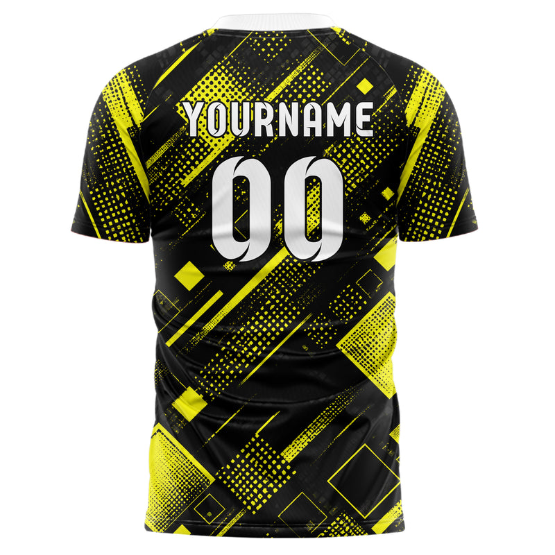Schwarz neonfarbenes Rauten Square Grid Design 01-0037 individuelles Fußballtrikot back