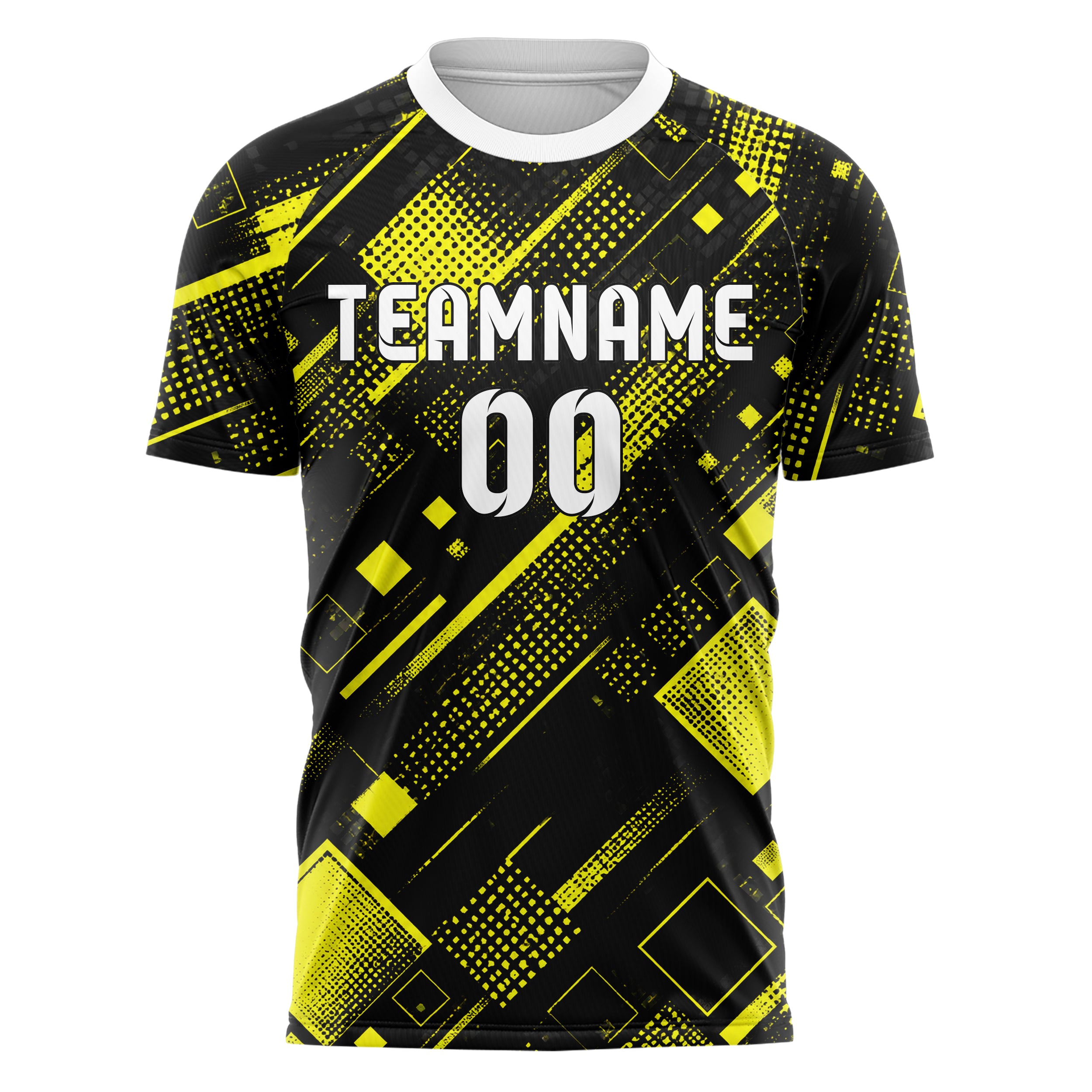 Schwarz neonfarbenes Rauten Square Grid Design 01-0037 individuelles Fußballtrikot front