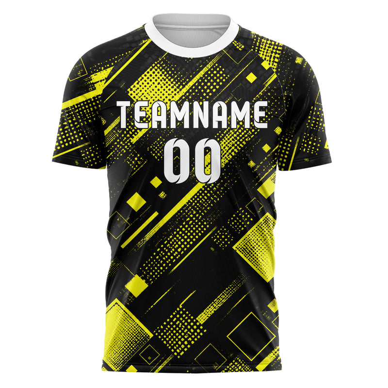 Schwarz neonfarbenes Rauten Square Grid Design 01-0037 individuelles Fußballtrikot front
