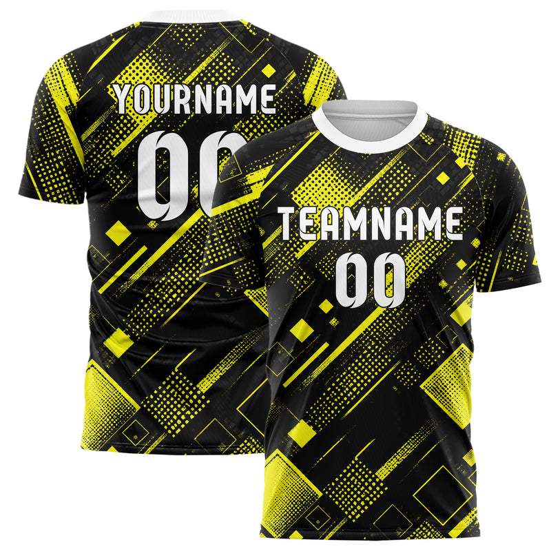 Schwarz neonfarbenes Rauten Square Grid Design 01-0037 individuelles Fußballtrikot main
