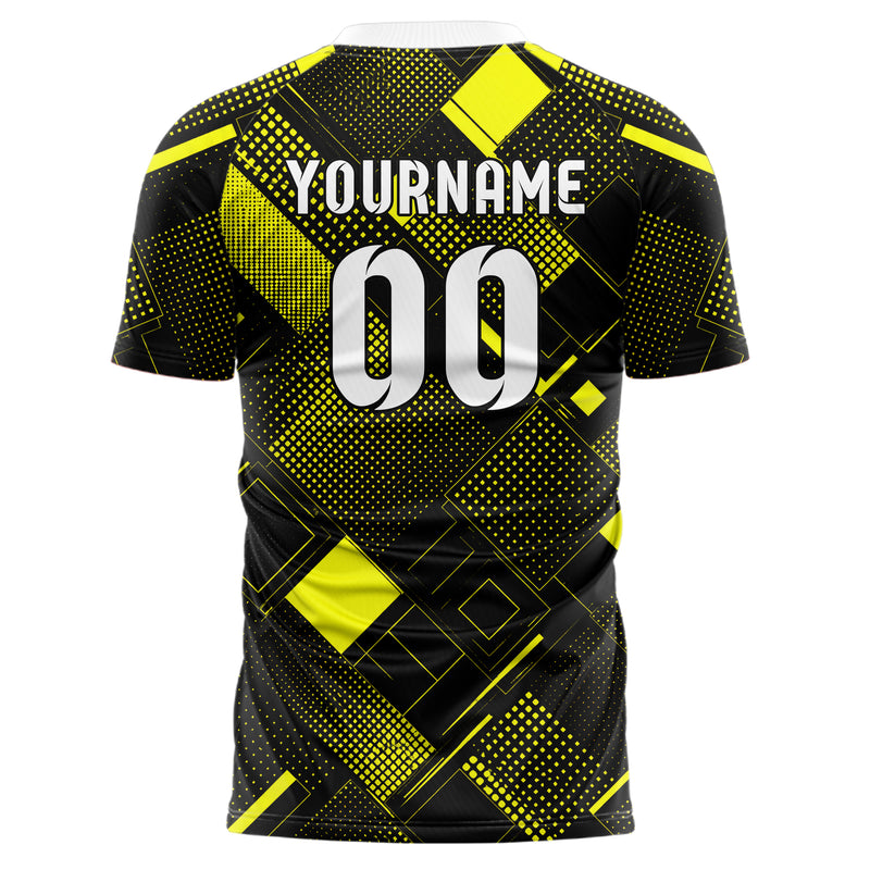 Schwarz neonfarbenes Rauten Square Grid Design 01-0397 individuelles Fußballtrikot back