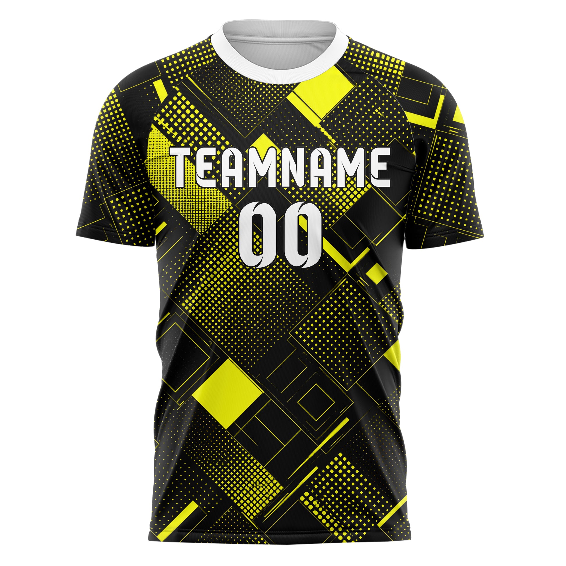 Schwarz neonfarbenes Rauten Square Grid Design 01-0397 individuelles Fußballtrikot front