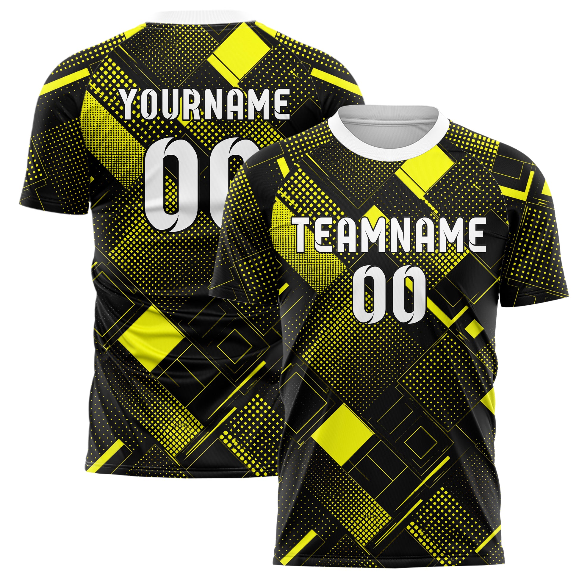 Schwarz neonfarbenes Rauten Square Grid Design 01-0397 individuelles Fußballtrikot main