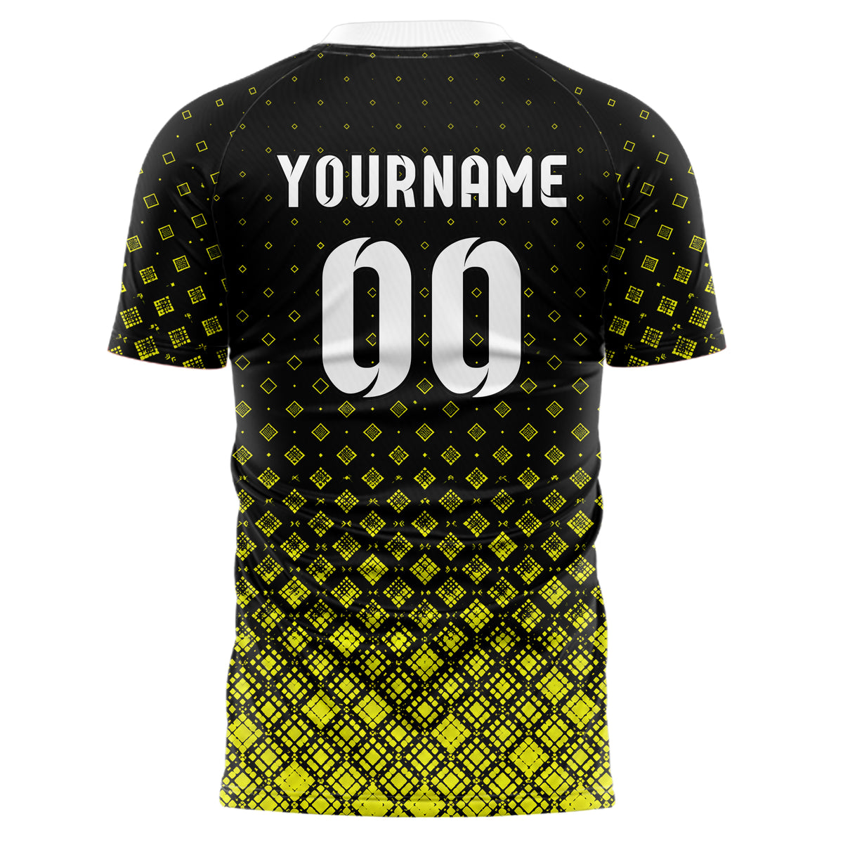 Schwarz neonfarbenes Rauten radialer Center Fade Design 01-0361 individuelles Fußballtrikot back