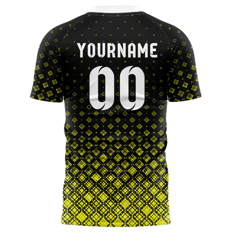 Schwarz neonfarbenes Rauten radialer Center Fade Design 01-0361 individuelles Fußballtrikot back