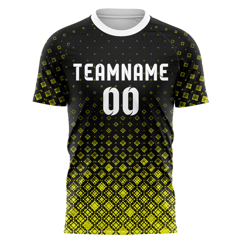 Schwarz neonfarbenes Rauten radialer Center Fade Design 01-0361 individuelles Fußballtrikot front