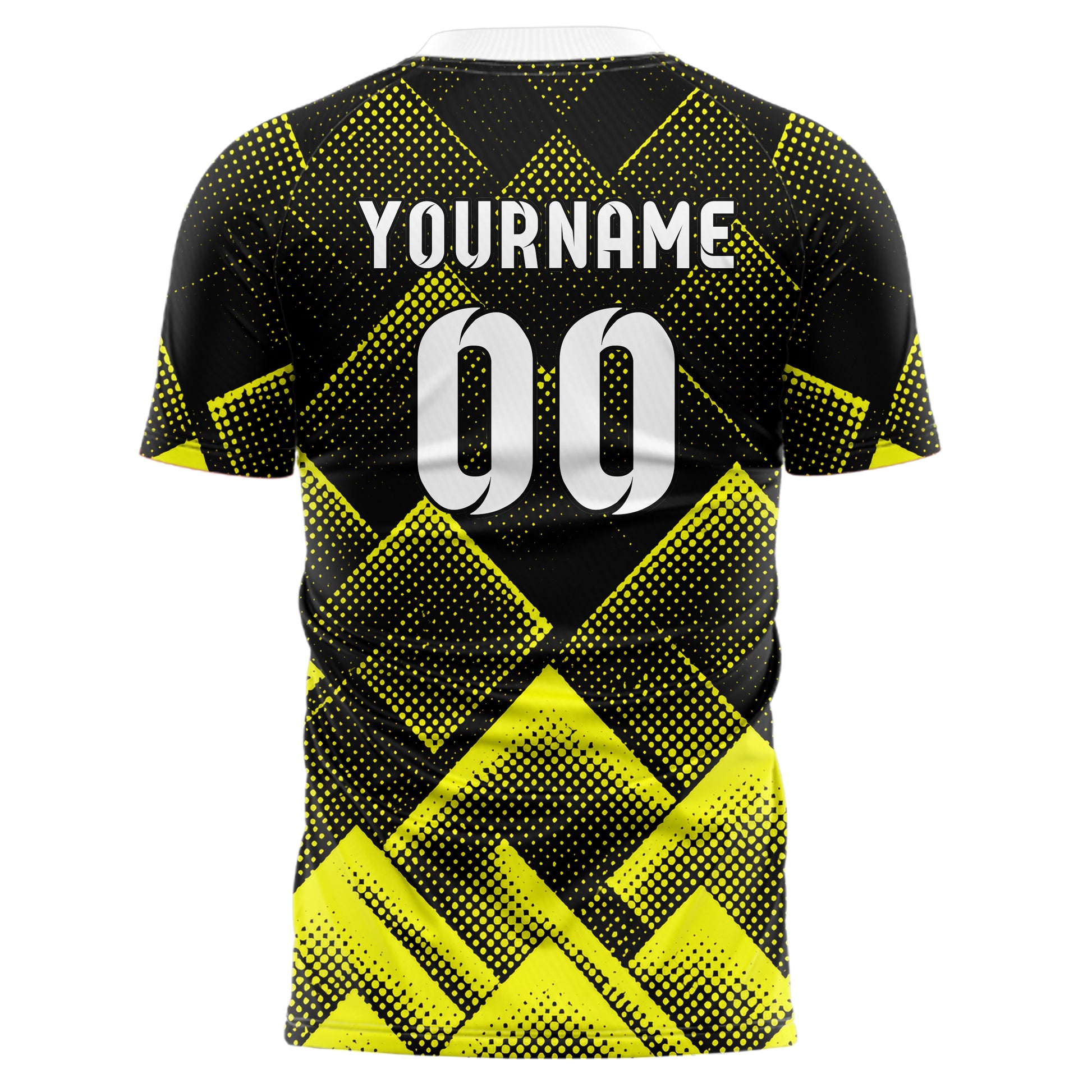 Schwarz neonfarbenes Rauten diagonale Tessellation Design 01-0058 individuelles Fußballtrikot back