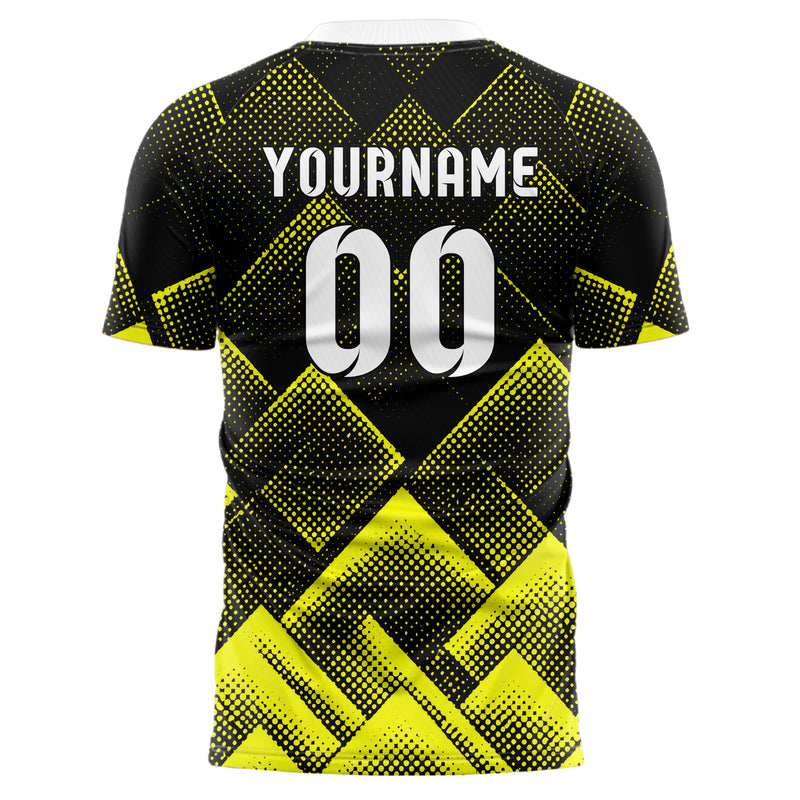 Schwarz neonfarbenes Rauten diagonale Tessellation Design 01-0058 individuelles Fußballtrikot back