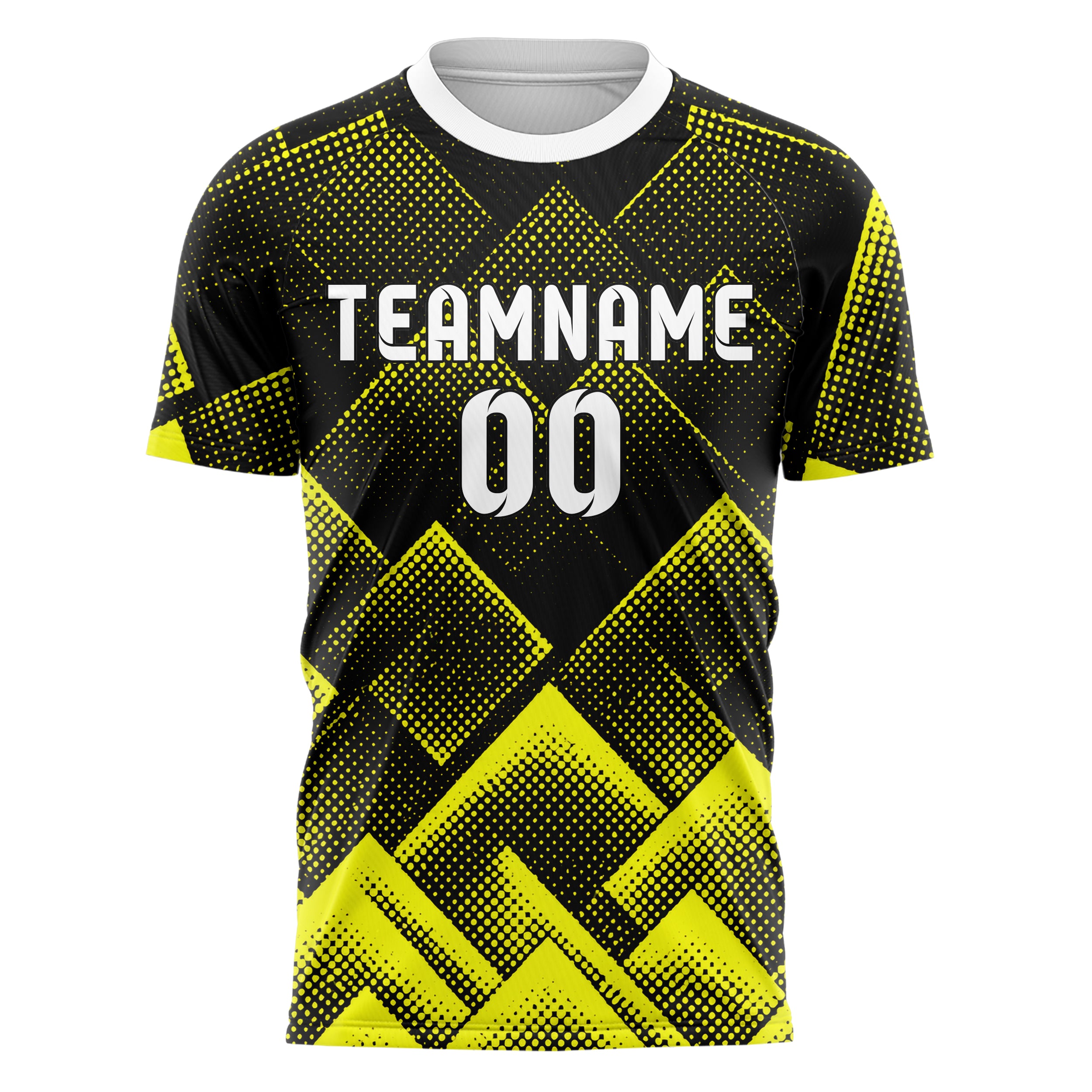 Schwarz neonfarbenes Rauten diagonale Tessellation Design 01-0058 individuelles Fußballtrikot front