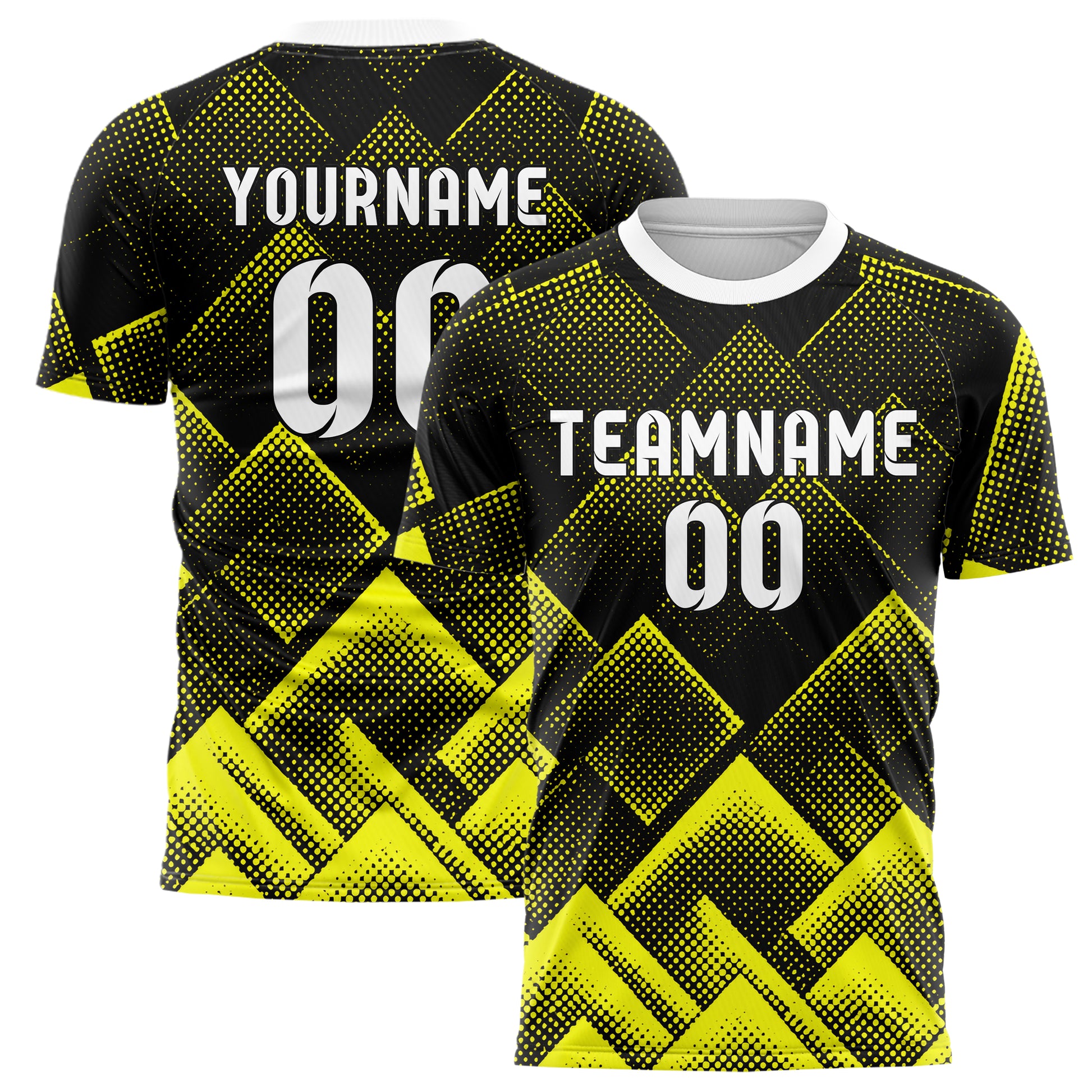 Schwarz neonfarbenes Rauten diagonale Tessellation Design 01-0058 individuelles Fußballtrikot main