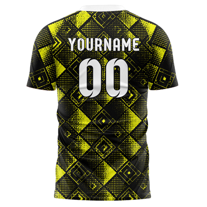 Schwarz neonfarbenes Rauten diagonale Tessellation Design 01-0082 individuelles Fußballtrikot back