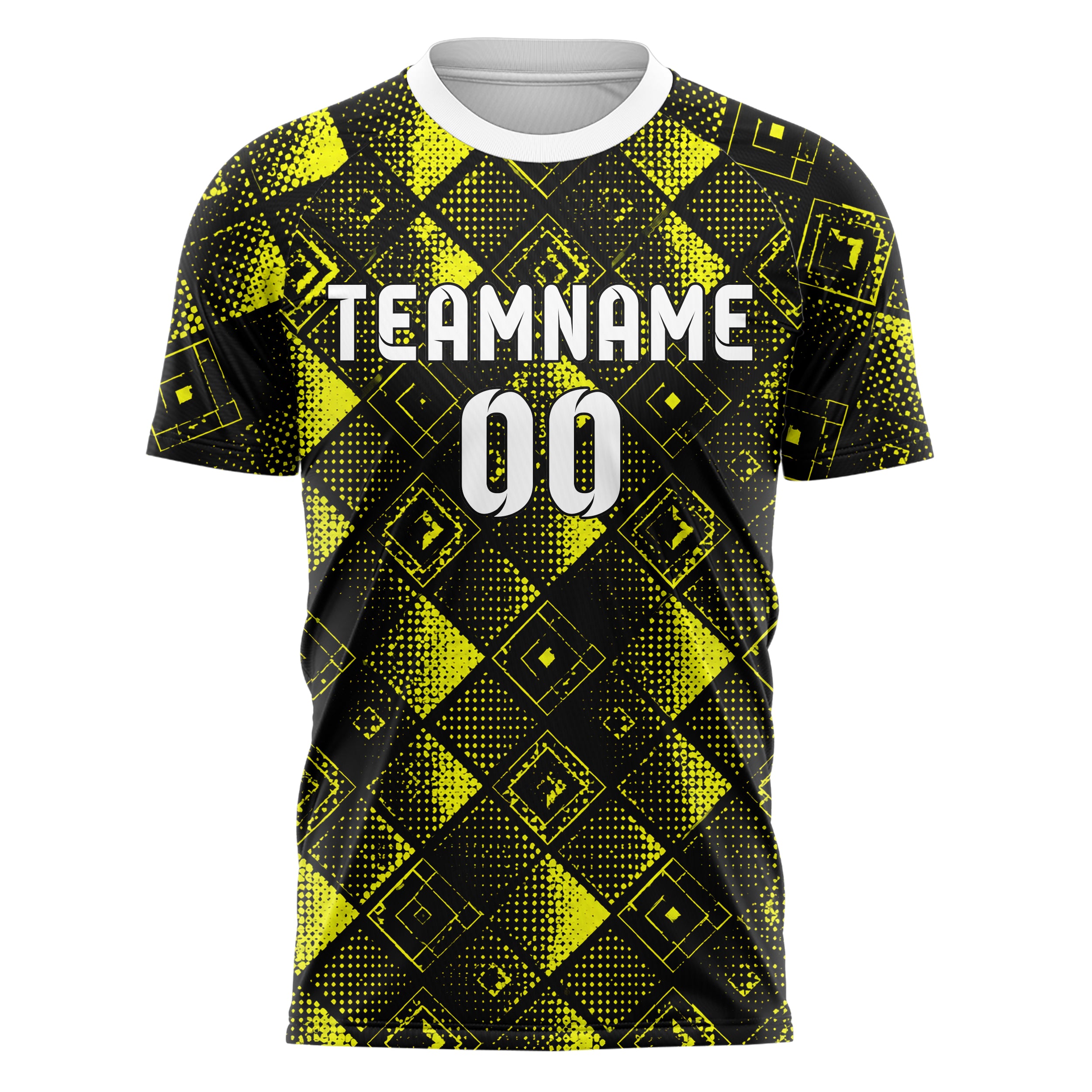 Schwarz neonfarbenes Rauten diagonale Tessellation Design 01-0082 individuelles Fußballtrikot front