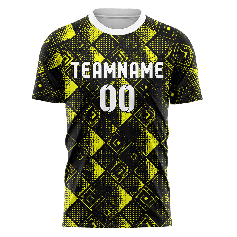 Schwarz neonfarbenes Rauten diagonale Tessellation Design 01-0082 individuelles Fußballtrikot front