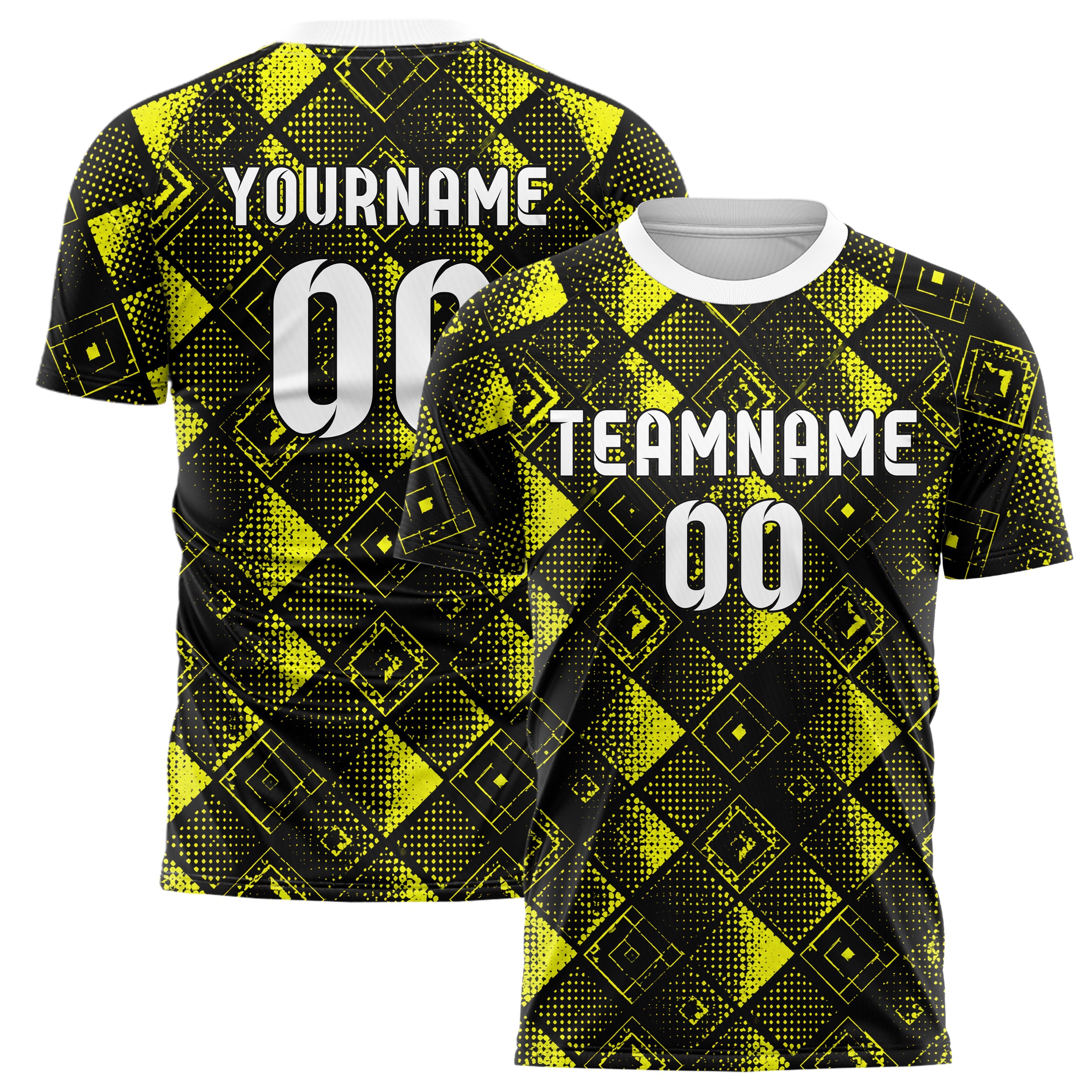 Schwarz neonfarbenes Rauten diagonale Tessellation Design 01-0082 individuelles Fußballtrikot main