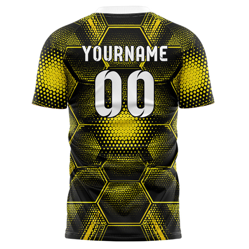 Schwarz neonfarbenes Rauten hexagonale Panels Design 01-0142 individuelles Fußballtrikot back