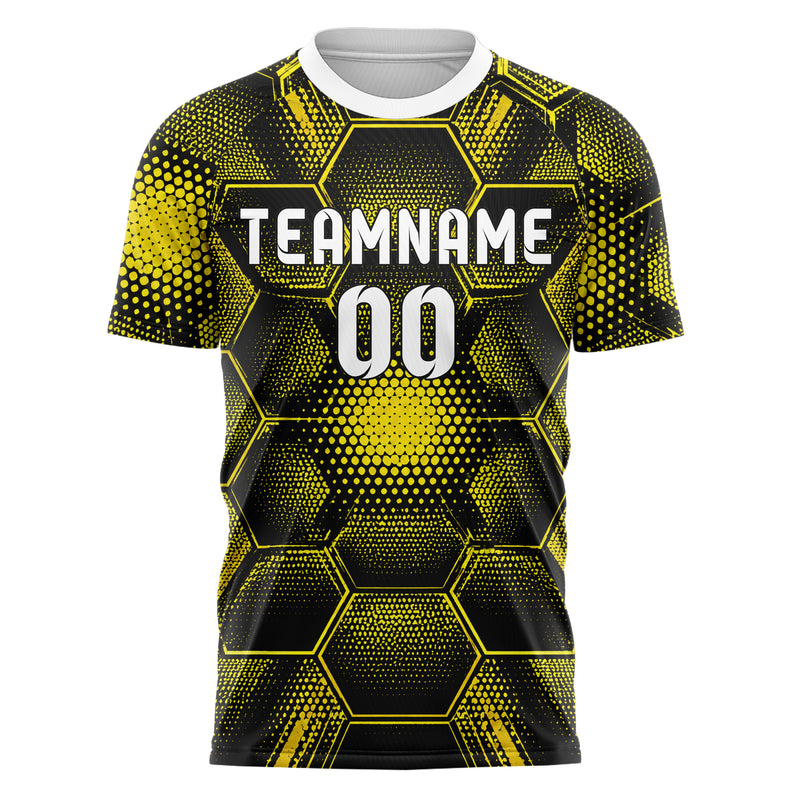 Schwarz neonfarbenes Rauten hexagonale Panels Design 01-0142 individuelles Fußballtrikot front