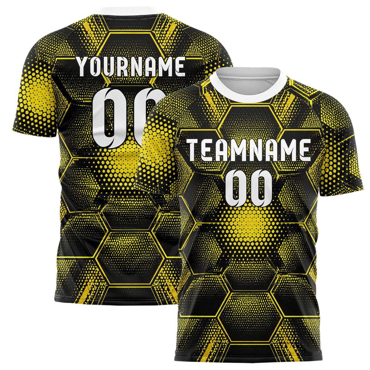 Schwarz neonfarbenes Rauten hexagonale Panels Design 01-0142 individuelles Fußballtrikot main
