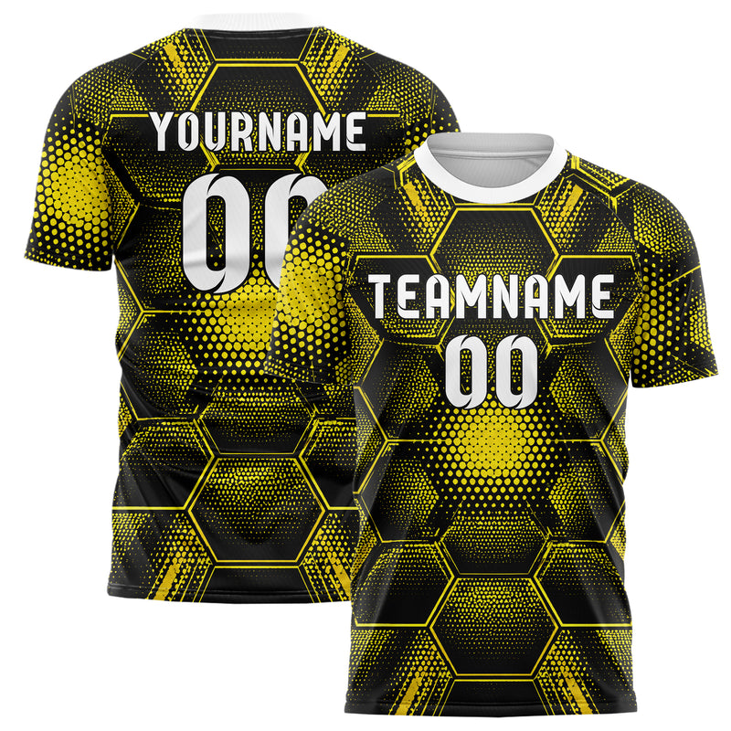 Schwarz neonfarbenes Rauten hexagonale Panels Design 01-0142 individuelles Fußballtrikot main
