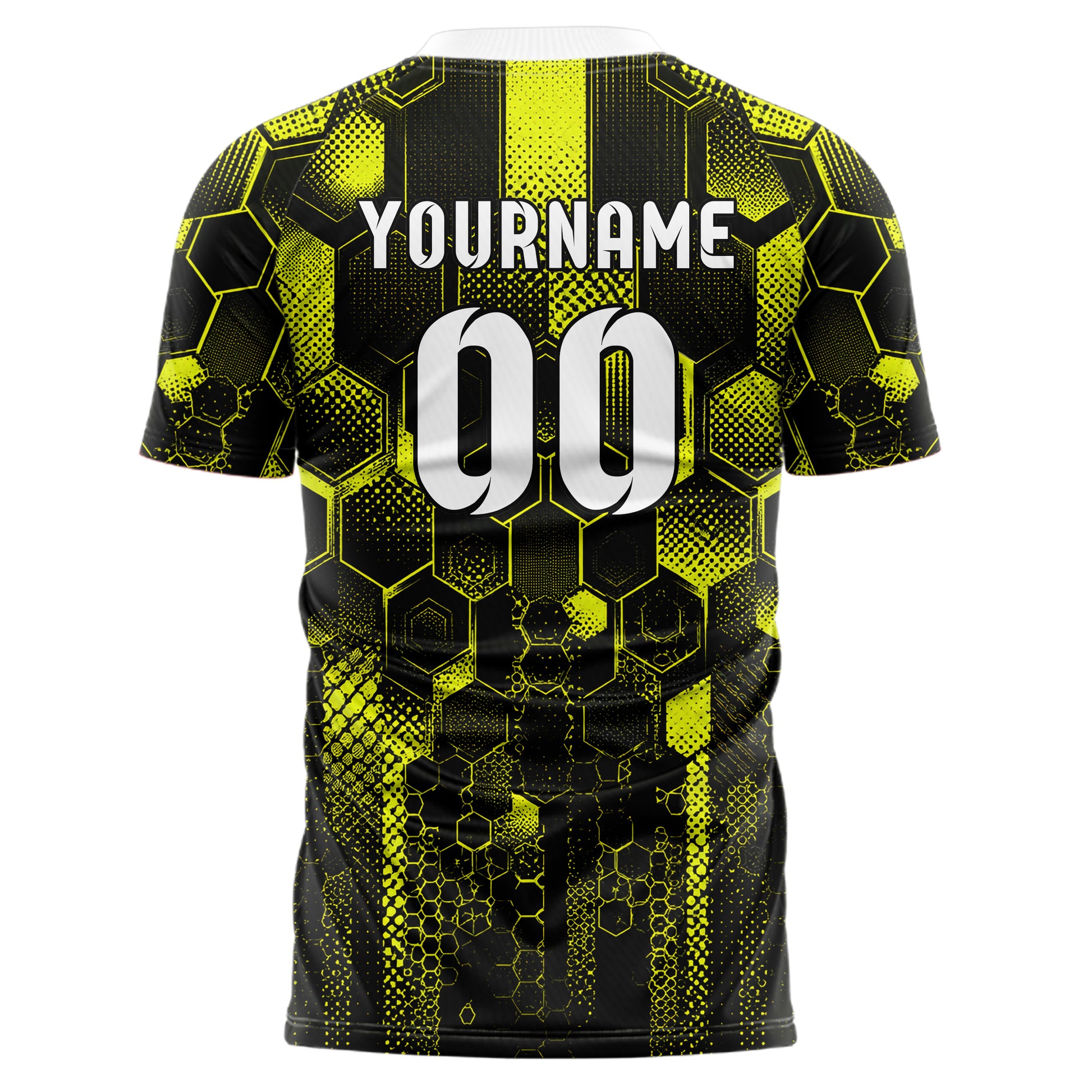 Schwarz neonfarbenes Rauten hexagonale Panels Design 01-0190 individuelles Fußballtrikot back