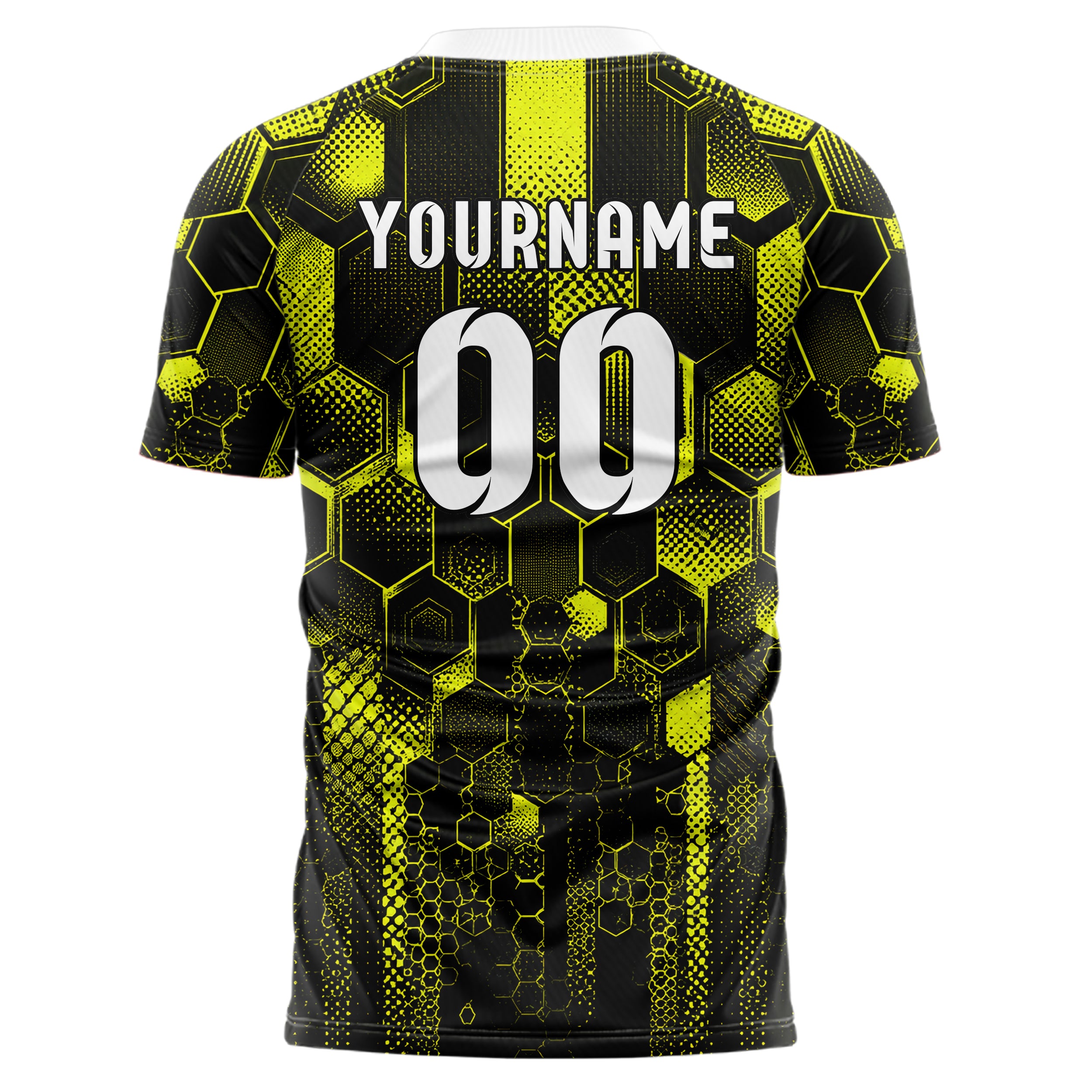 Schwarz neonfarbenes Rauten hexagonale Panels Design 01-0190 individuelles Fußballtrikot back