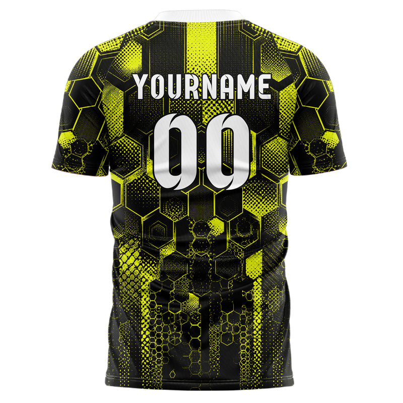 Schwarz neonfarbenes Rauten hexagonale Panels Design 01-0190 individuelles Fußballtrikot back