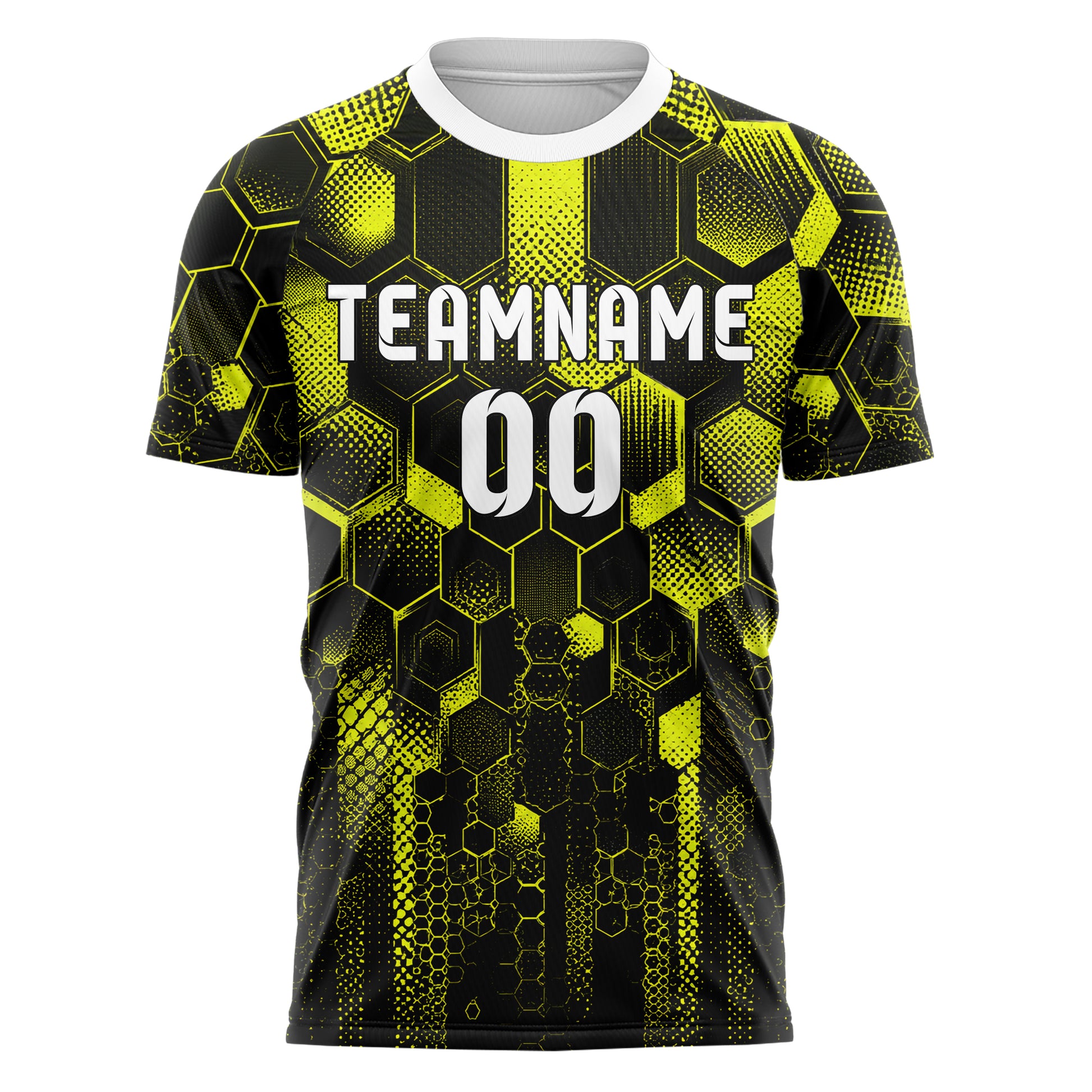 Schwarz neonfarbenes Rauten hexagonale Panels Design 01-0190 individuelles Fußballtrikot front