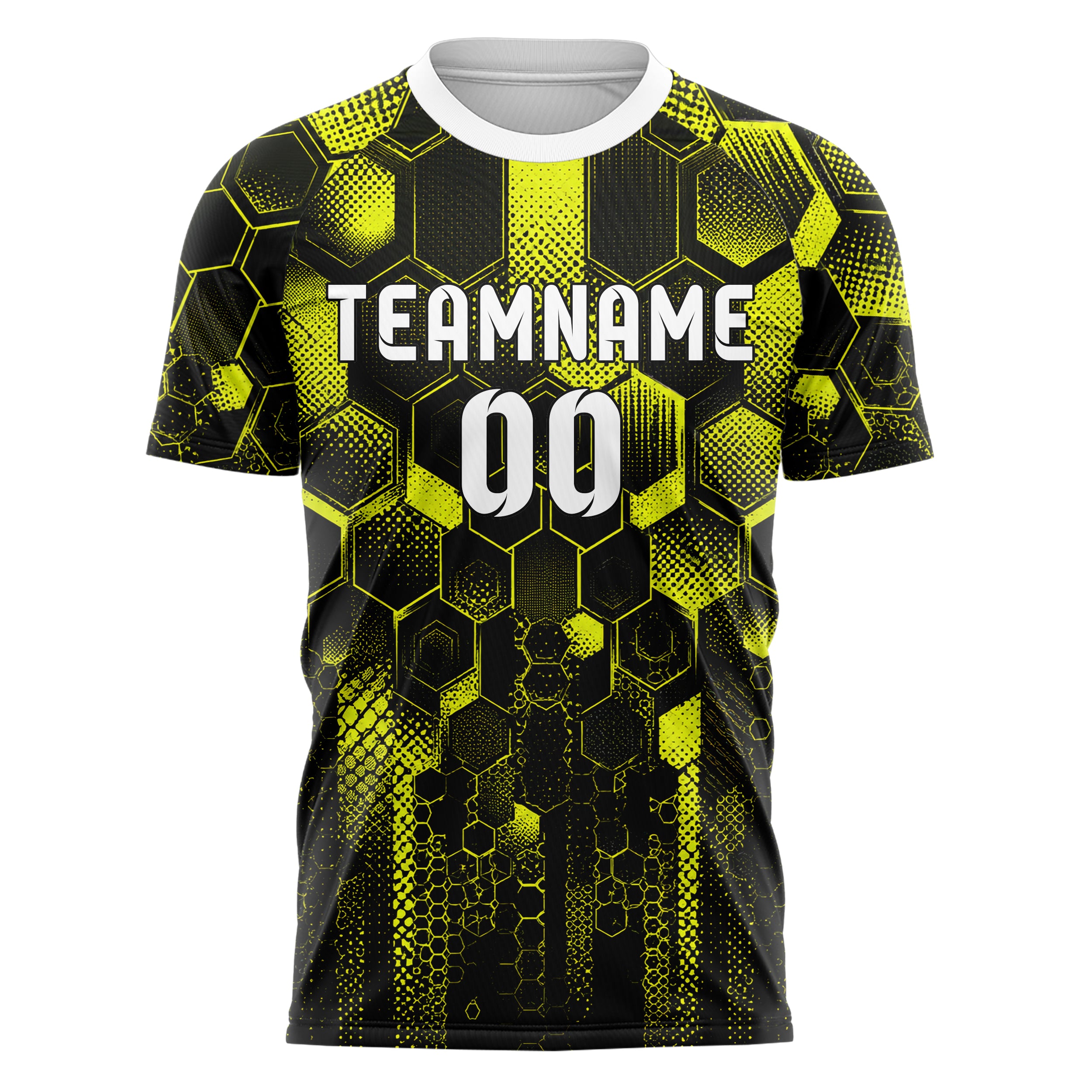 Schwarz neonfarbenes Rauten hexagonale Panels Design 01-0190 individuelles Fußballtrikot front